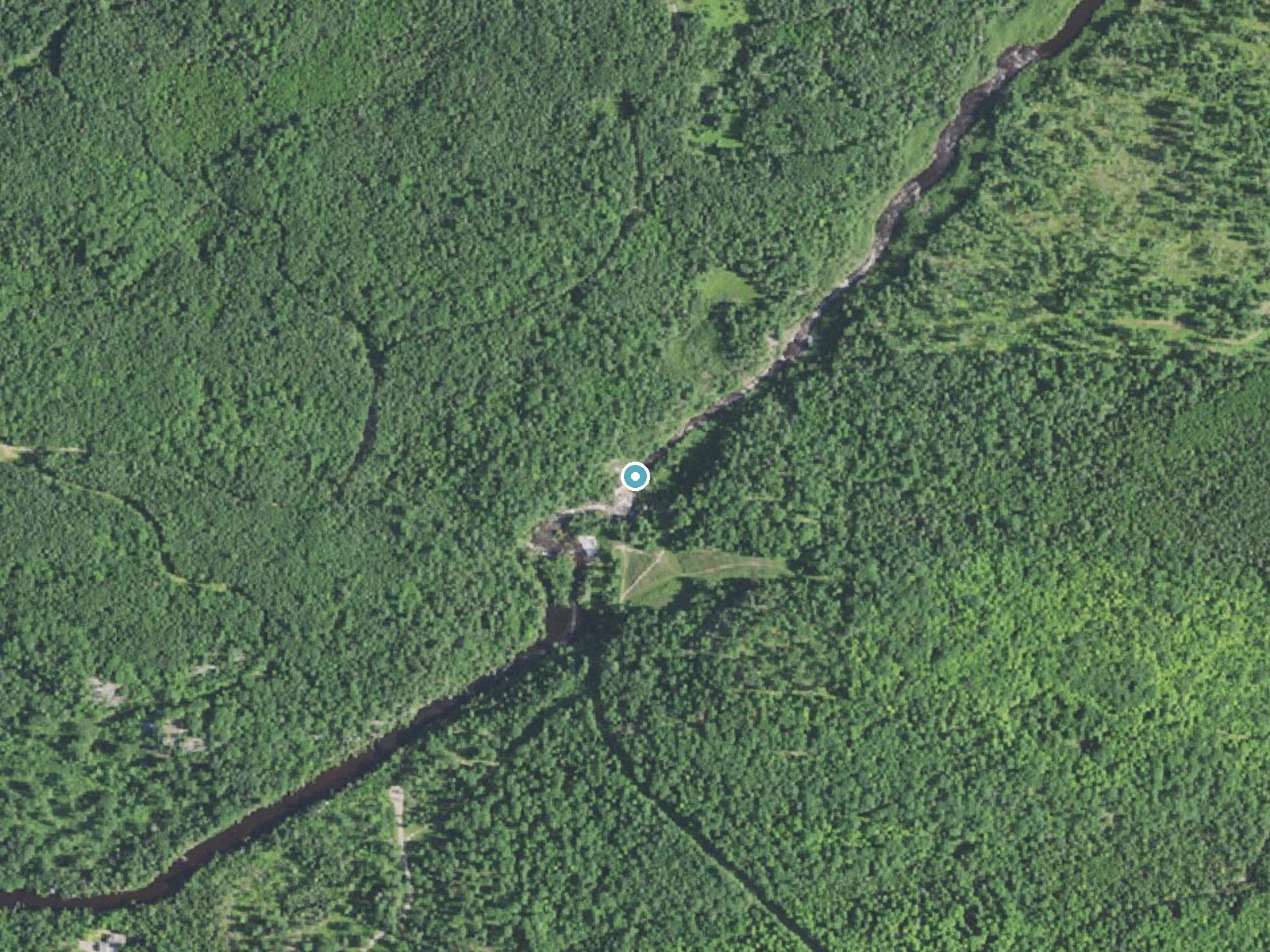 Aerial photo of the same ground around Power Dam Falls near Norway, Michigan, for comparison with the lidar view