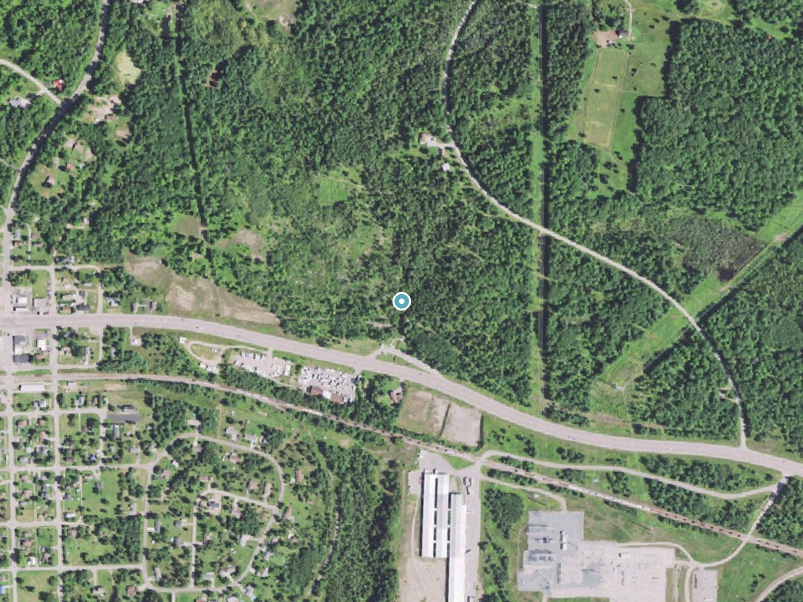Aerial photo of the same ground around Fumee Falls near Quinnesec, Michigan, for comparison with the lidar view