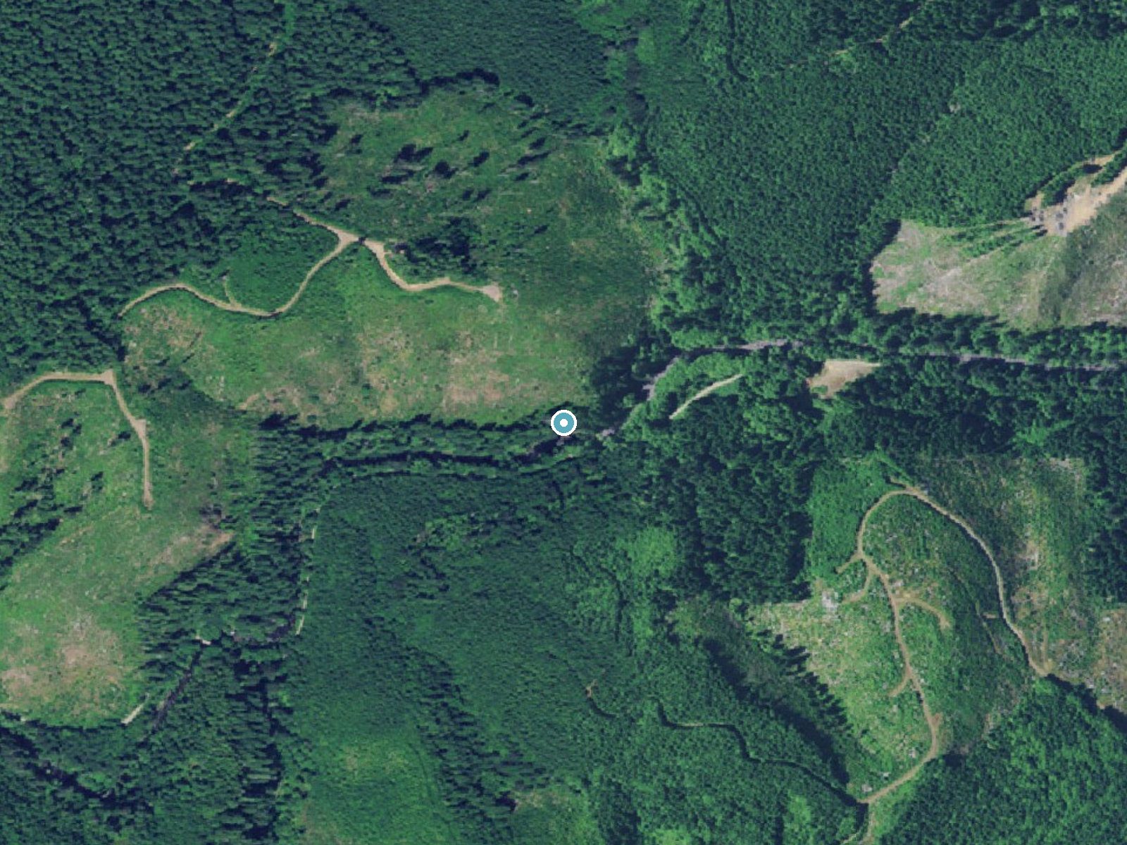Aerial photo of the same ground around North Fork Falls near Nehalem, Oregon, for comparison with the lidar view