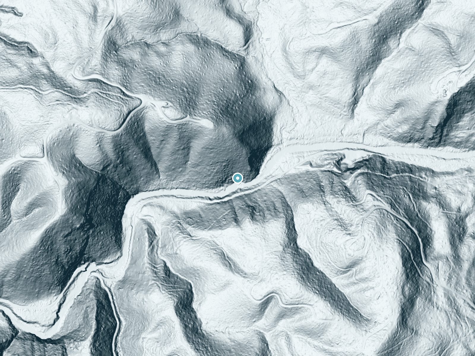 LiDAR bare-earth terrain around North Fork Falls near Nehalem, Oregon, showing about 266 feet of drop, a steep tiered drop, facing south