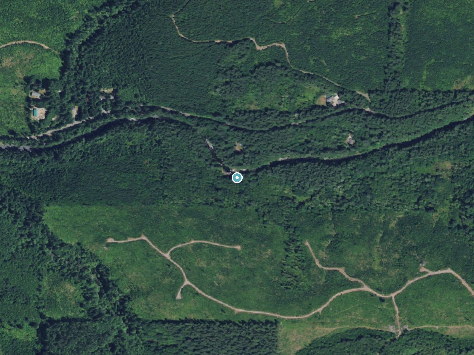 Aerial photo of the same ground around Horseshoe Falls near Yacolt, Washington, for comparison with the lidar view