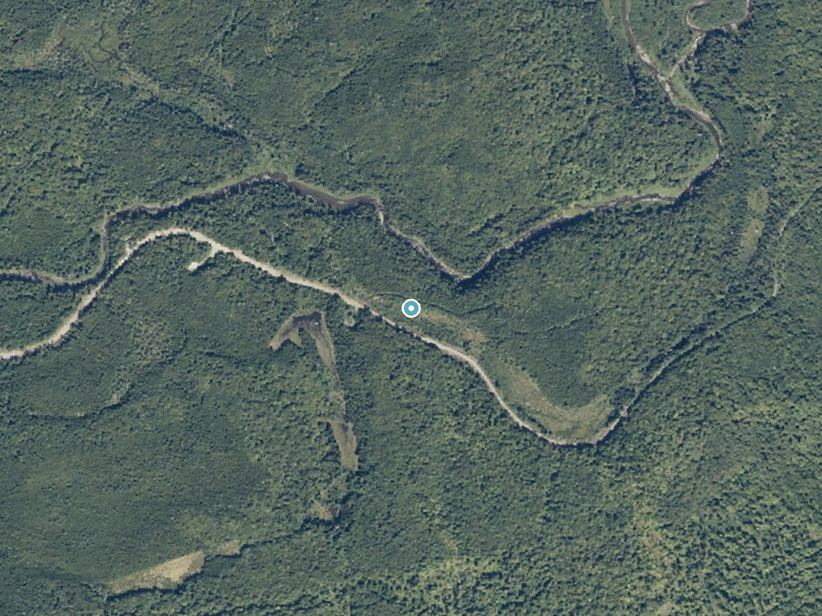 Aerial photo of the same ground around Little Canada Falls in Maine, for comparison with the lidar view