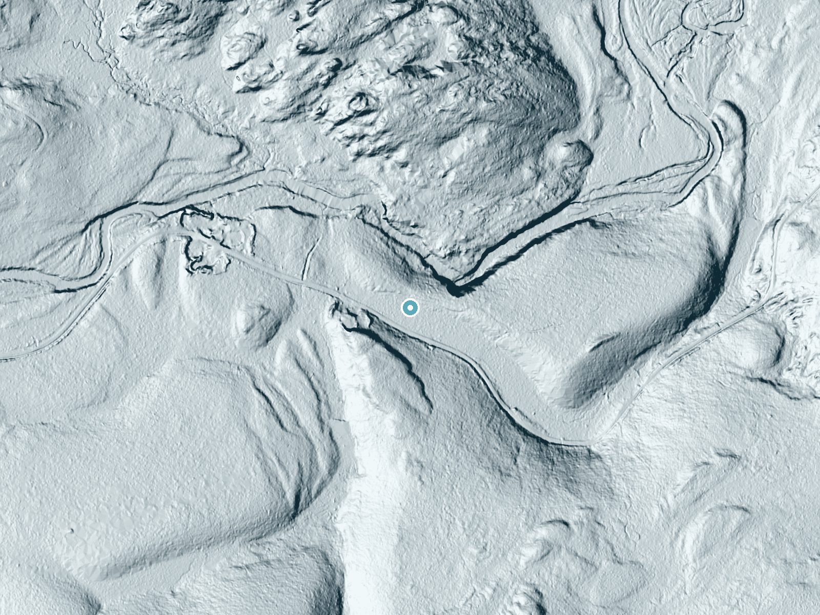 LiDAR bare-earth terrain around Little Canada Falls in Maine, showing about 44 feet of drop, a long cascade, facing northeast