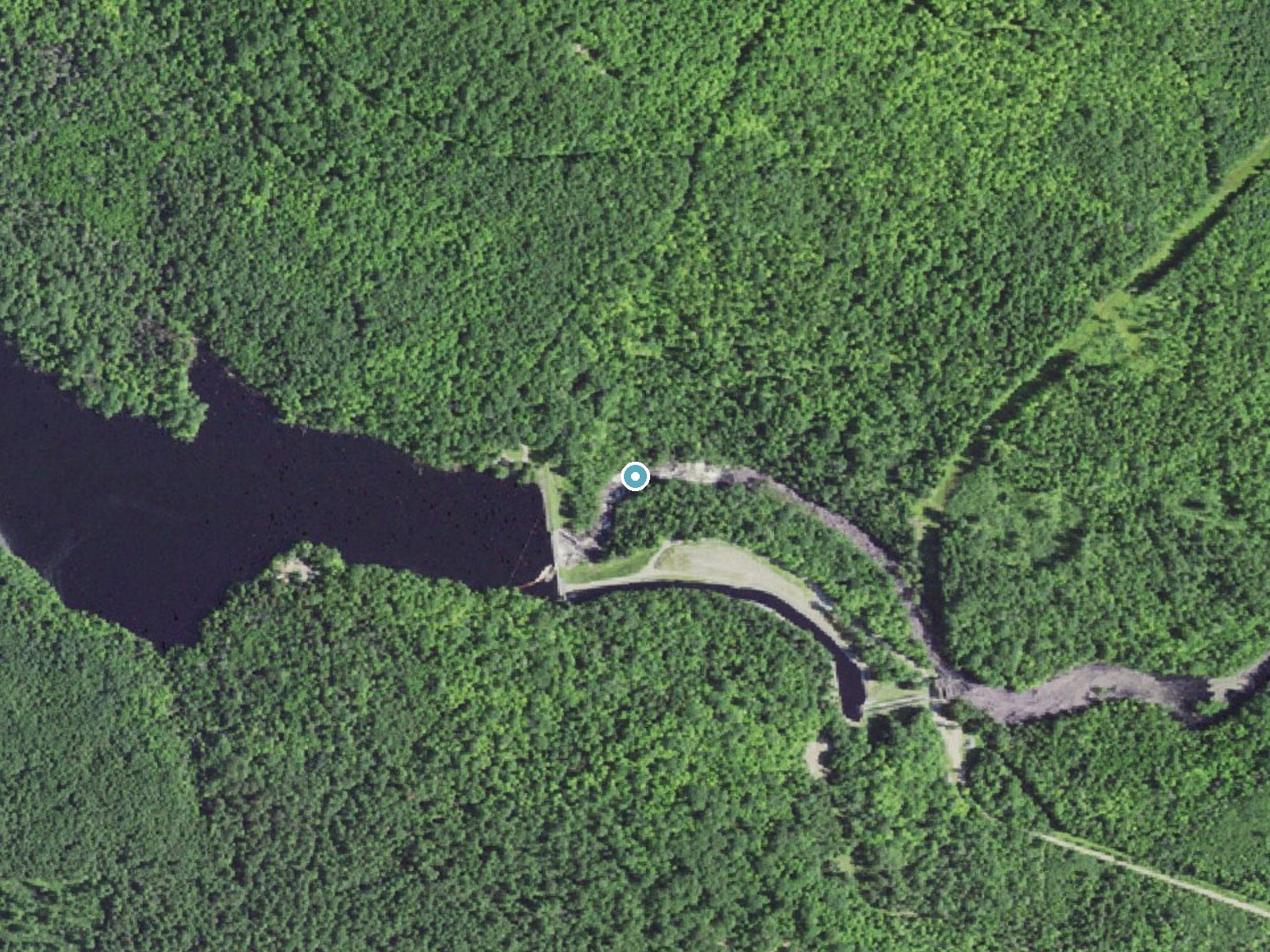 Aerial photo of the same ground around Breakwater Falls near Florence, Wisconsin, for comparison with the lidar view