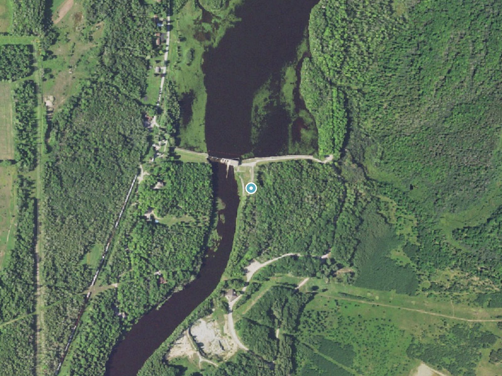 Aerial photo of the same ground around Chandler Falls near Gladstone, Michigan, for comparison with the lidar view