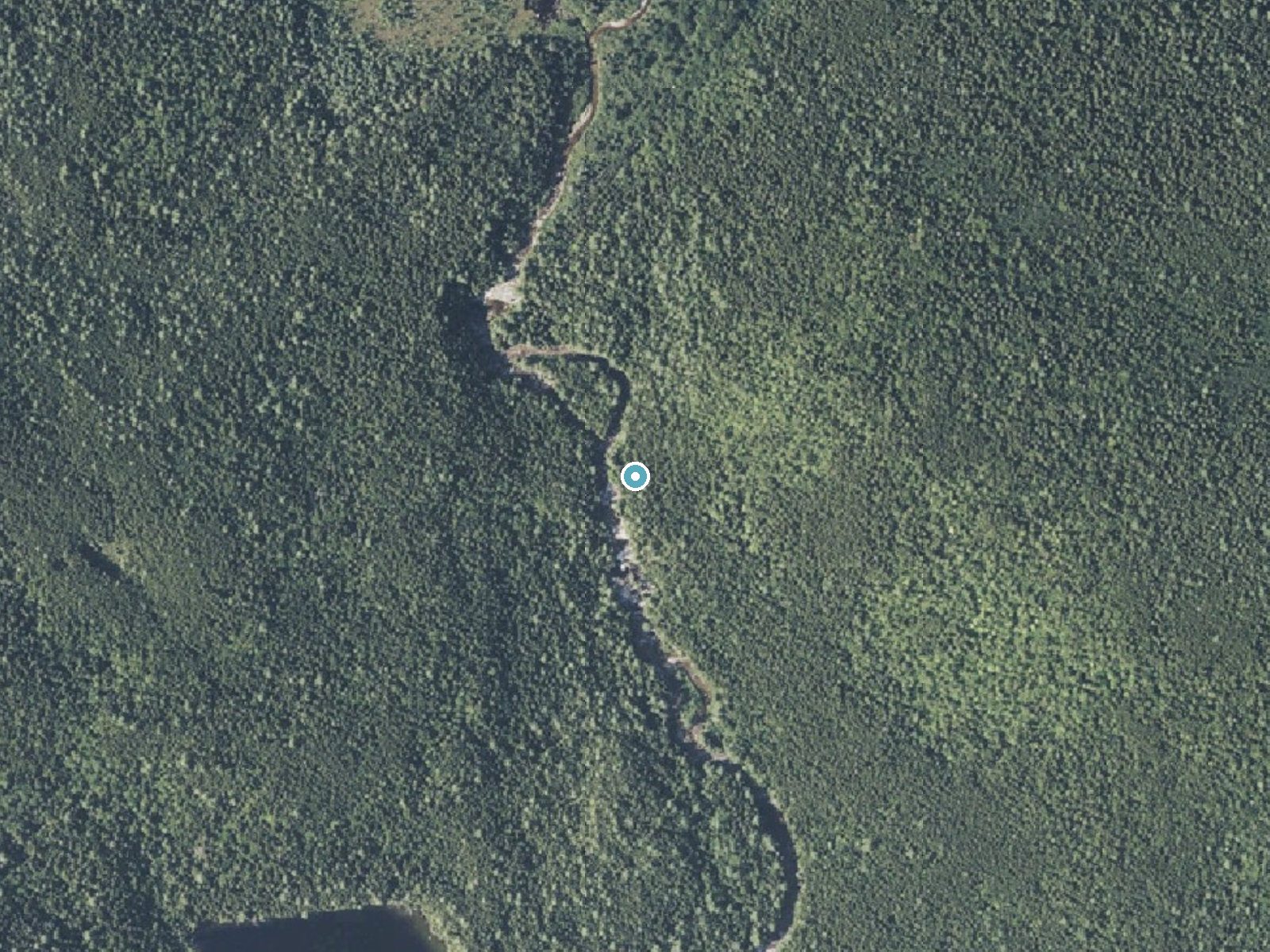 Aerial photo of the same ground around Big Niagara Falls near Brownville Junction, Maine, for comparison with the lidar view