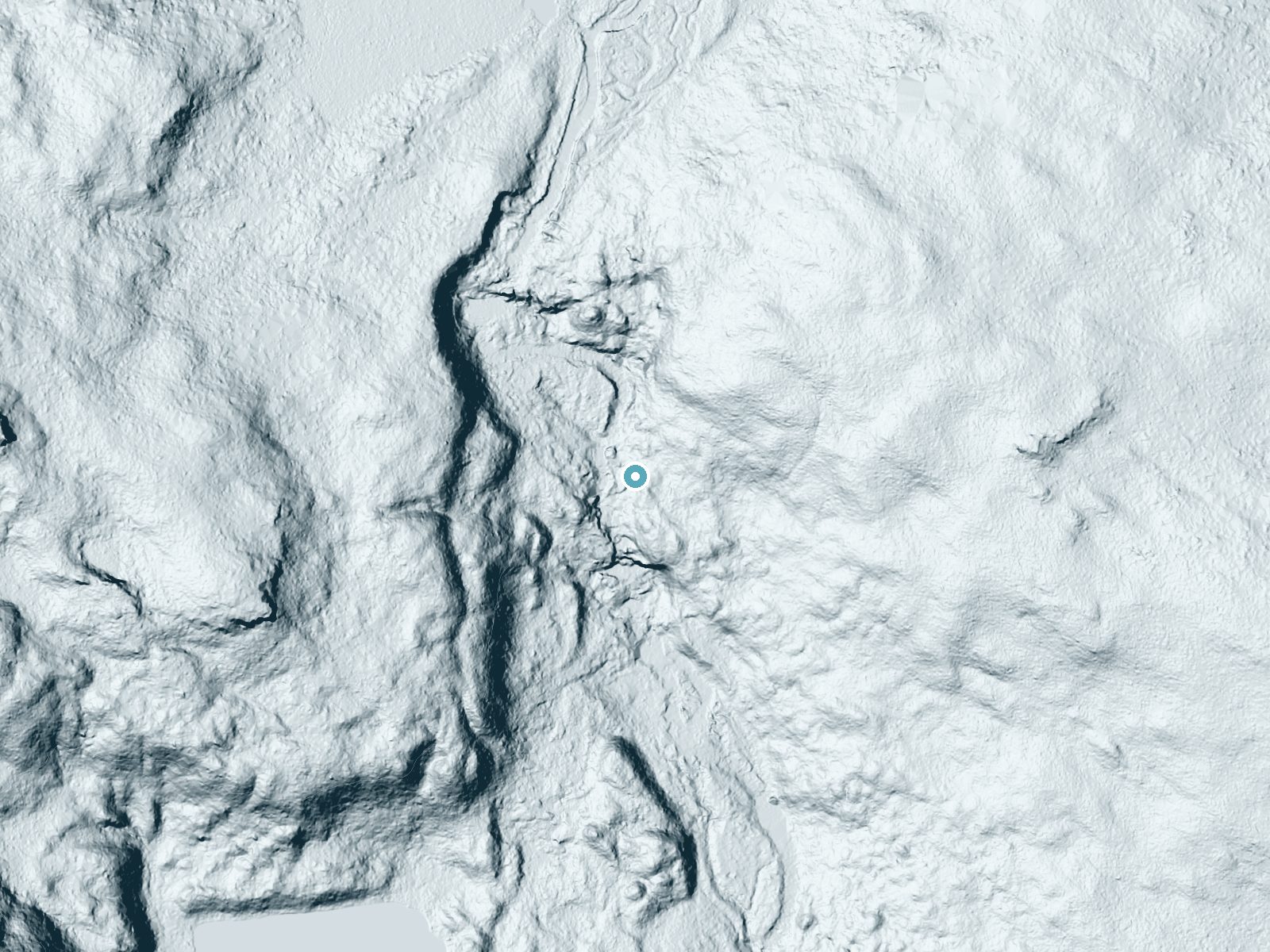 LiDAR bare-earth terrain around Big Niagara Falls near Brownville Junction, Maine, showing about 78 feet of drop, a long cascade, facing southwest
