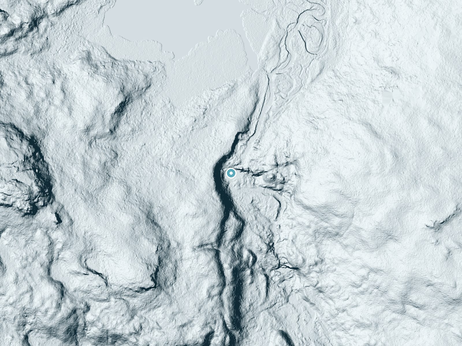 LiDAR bare-earth terrain around Little Niagara Falls near Brownville Junction, Maine, showing about 83 feet of drop, a steep tiered drop, facing southeast