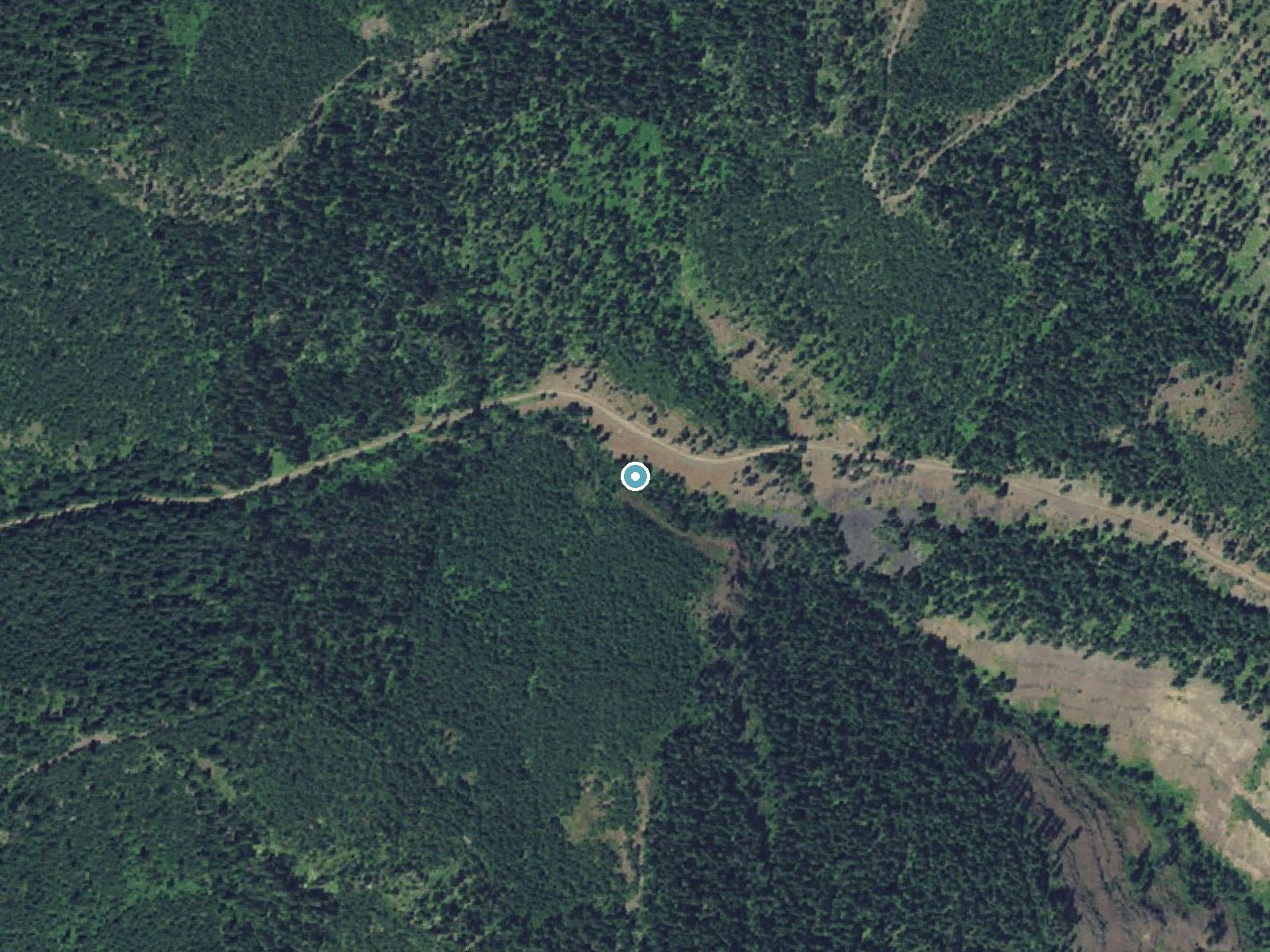 Aerial photo of the same ground around tíkem Falls near Wallowa, Oregon, for comparison with the lidar view