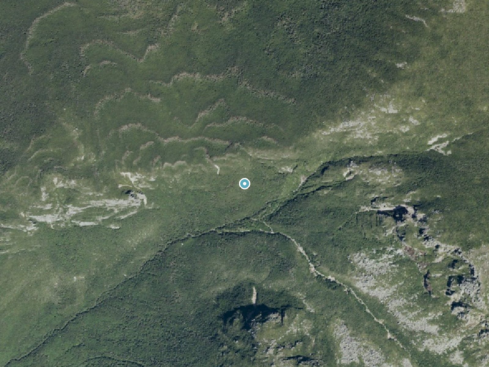 Aerial view of the ground around Katahdin Falls near Patten, Maine