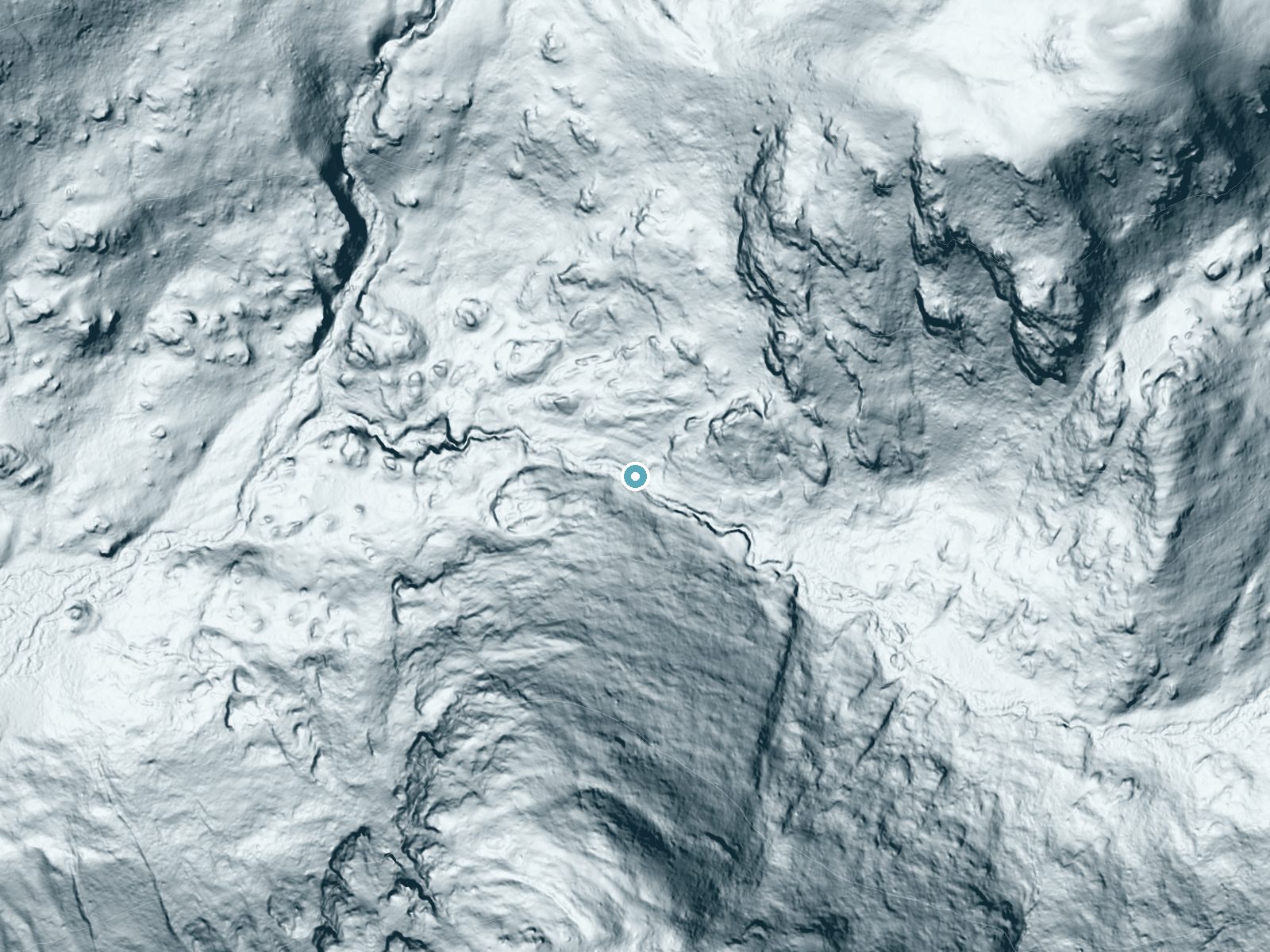 LiDAR bare-earth terrain around Star Falls near Sula, Montana, showing about 108 feet of drop, a long cascade, facing west