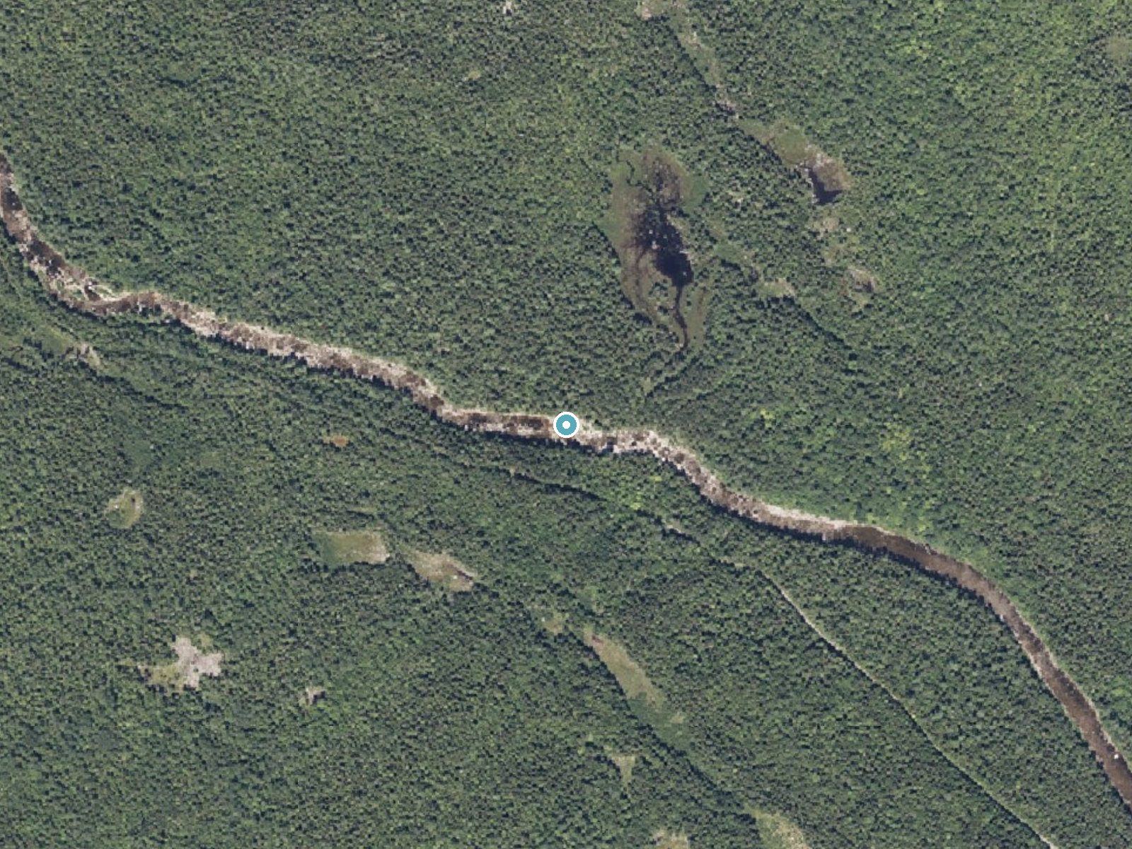 Aerial photo of the same ground around Orin Falls near Patten, Maine, for comparison with the lidar view