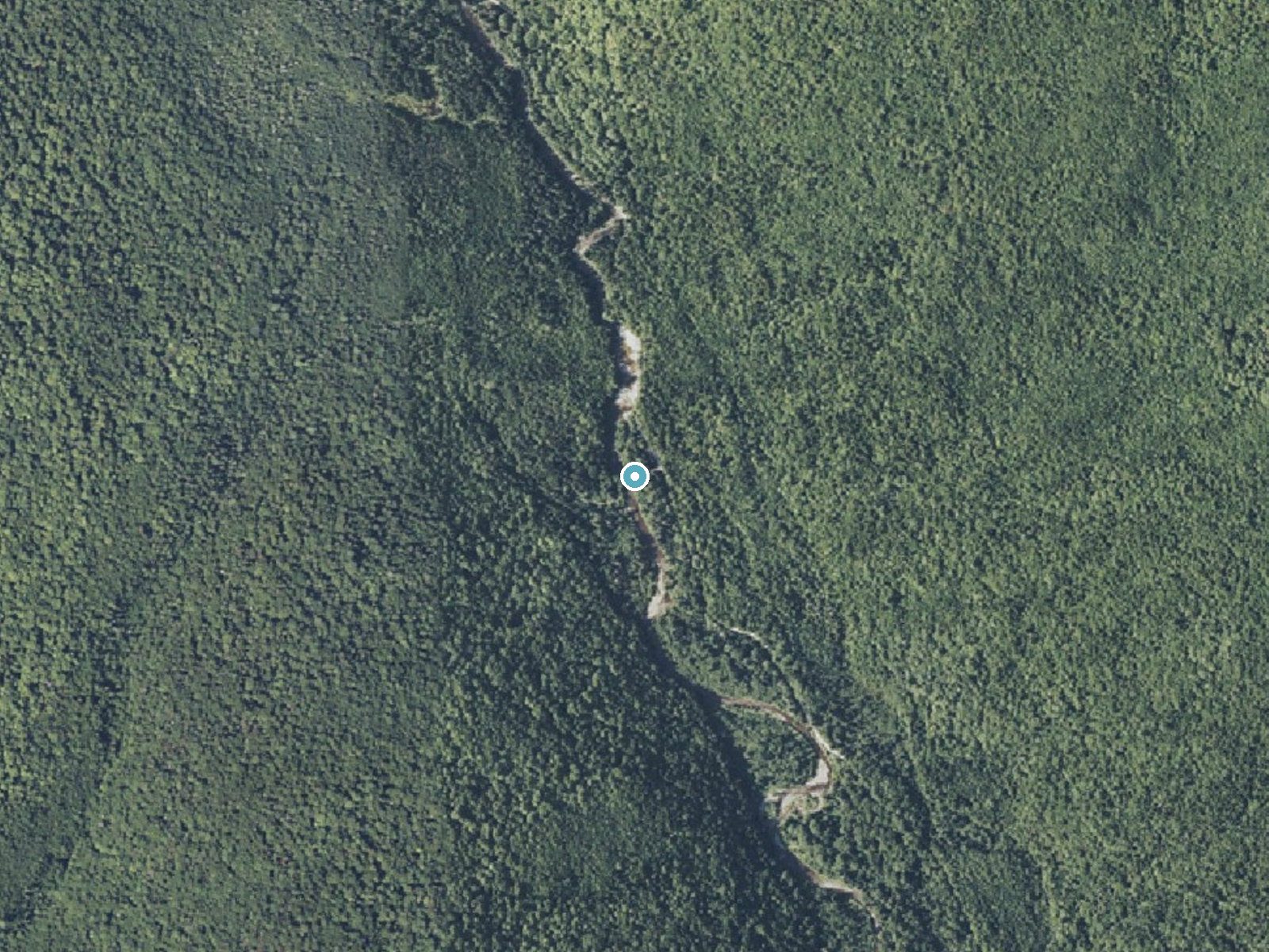 Aerial photo of the same ground around Ledge Falls near Patten, Maine, for comparison with the lidar view
