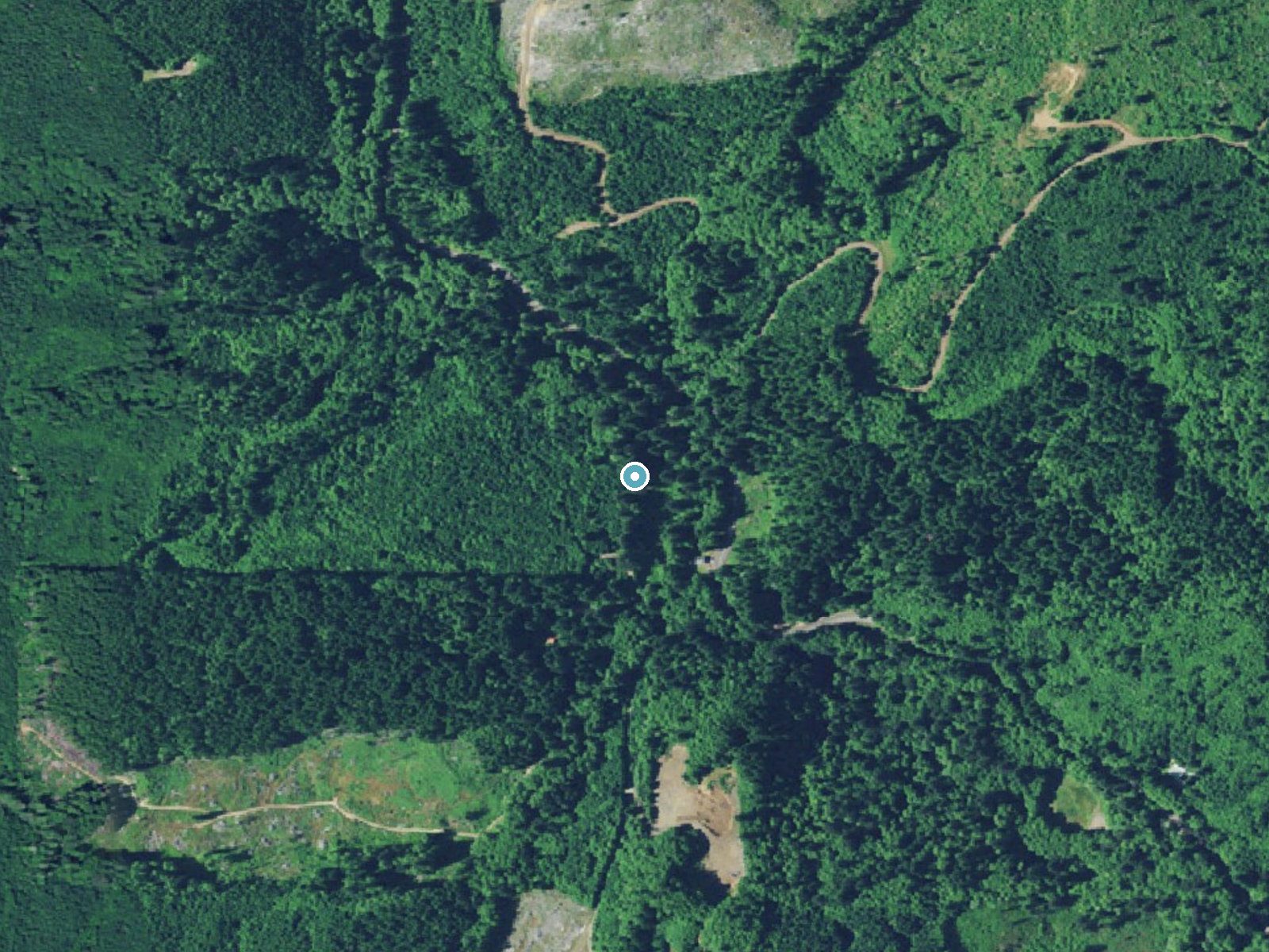 Aerial photo of the same ground around Fishhawk Falls near Knappa, Oregon, for comparison with the lidar view