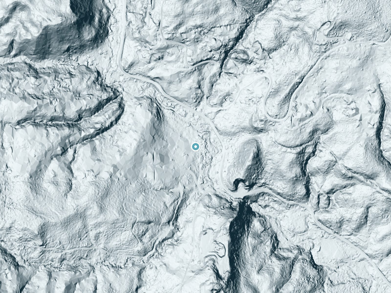 LiDAR bare-earth terrain around Fishhawk Falls near Knappa, Oregon, showing about 28 feet of drop, a long cascade, facing east