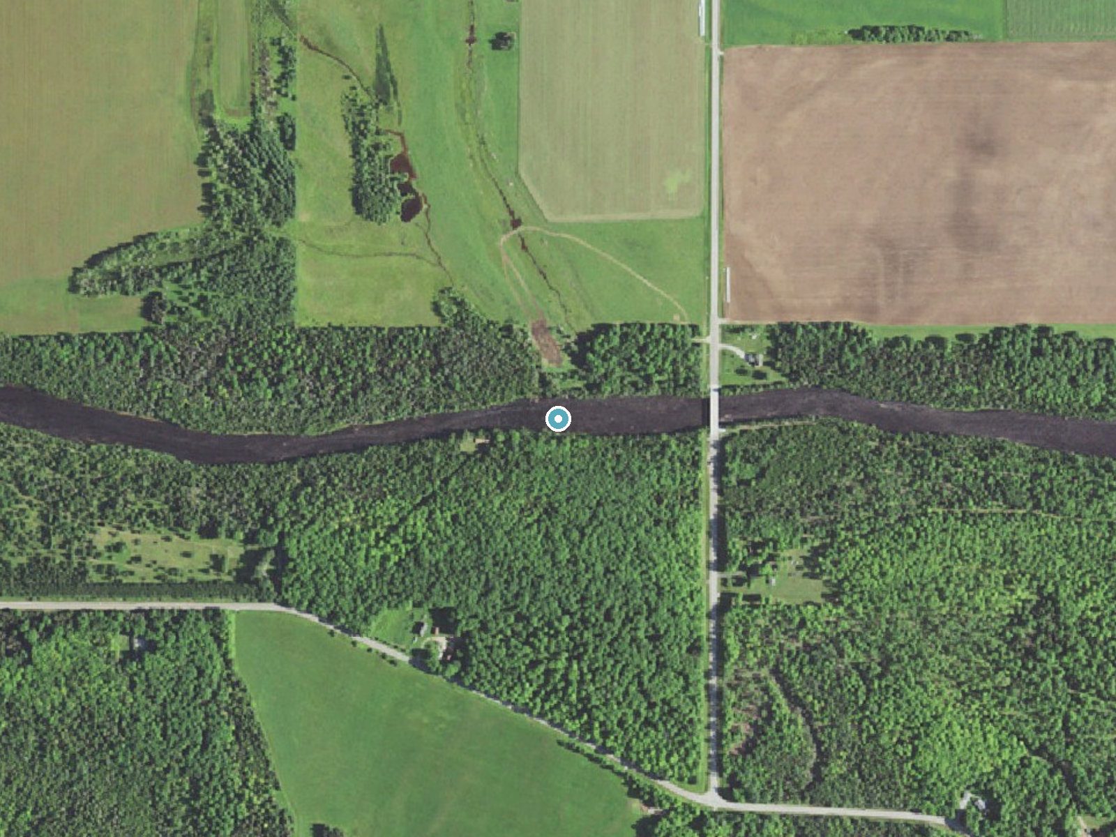 Aerial photo of the same ground around Rose Falls (East) near Rock, Michigan, for comparison with the lidar view