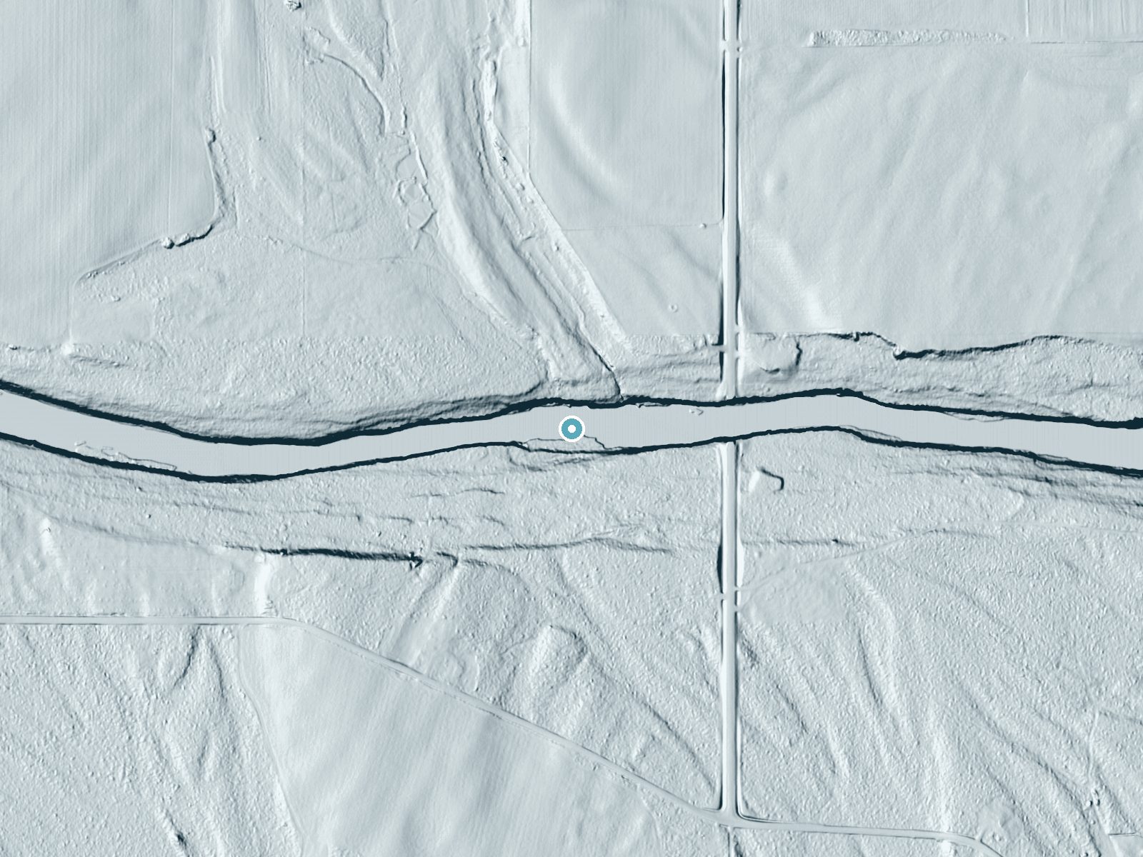 LiDAR bare-earth terrain around Rose Falls (East) near Rock, Michigan, showing about 39 feet of drop