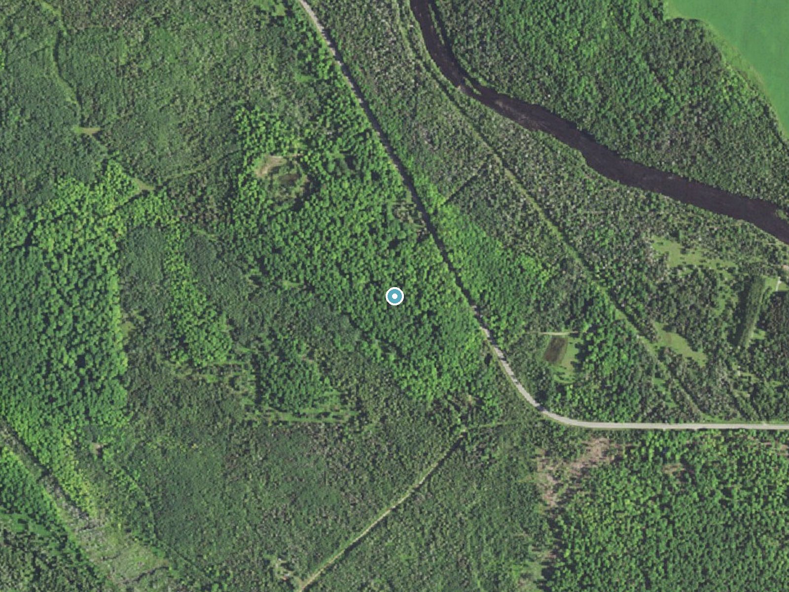 Aerial photo of the same ground around Rose Falls (West) near Rock, Michigan, for comparison with the lidar view