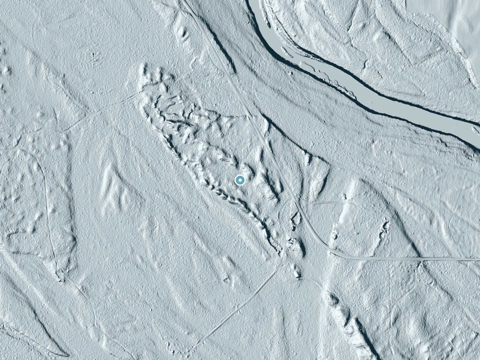 LiDAR bare-earth terrain around Rose Falls (West) near Rock, Michigan, showing about 17 feet of drop