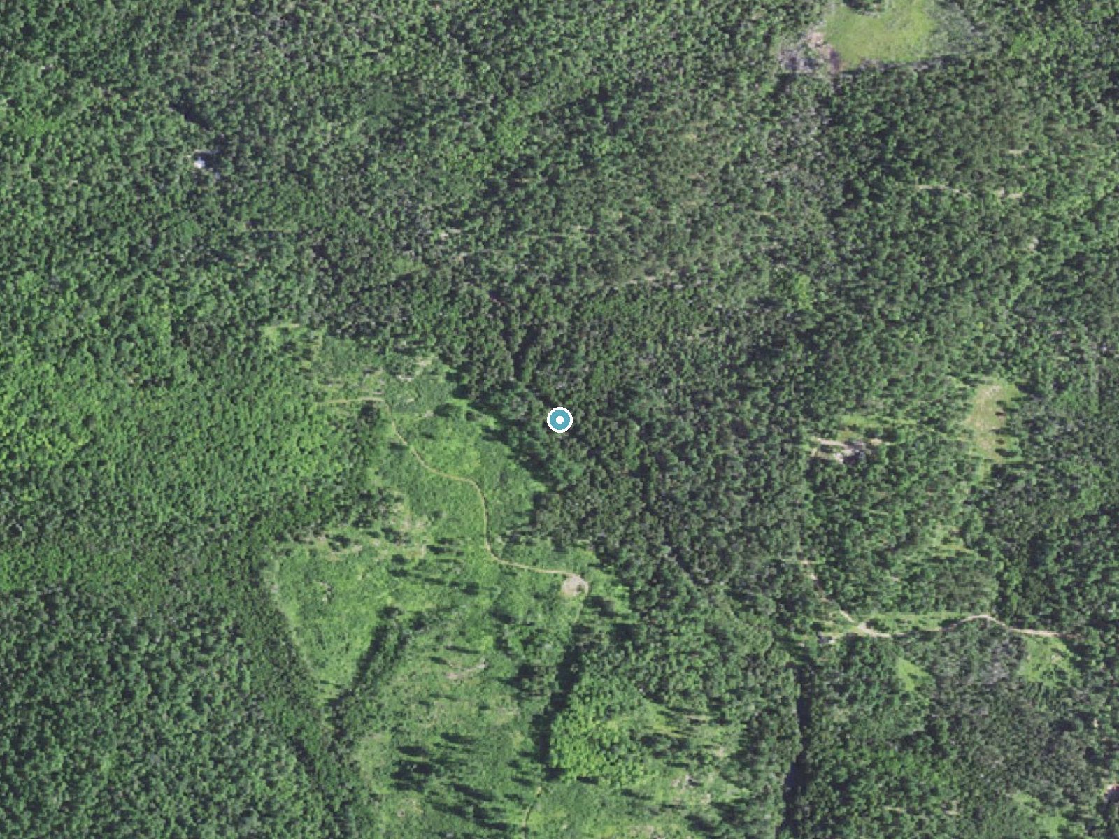 Aerial photo of the same ground around Lower Mill Pond Falls near Norway, Michigan, for comparison with the lidar view