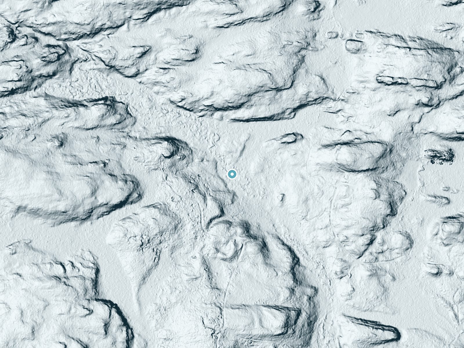 LiDAR bare-earth terrain around Lower Mill Pond Falls near Norway, Michigan, showing about 25 feet of drop, a long cascade, facing northeast