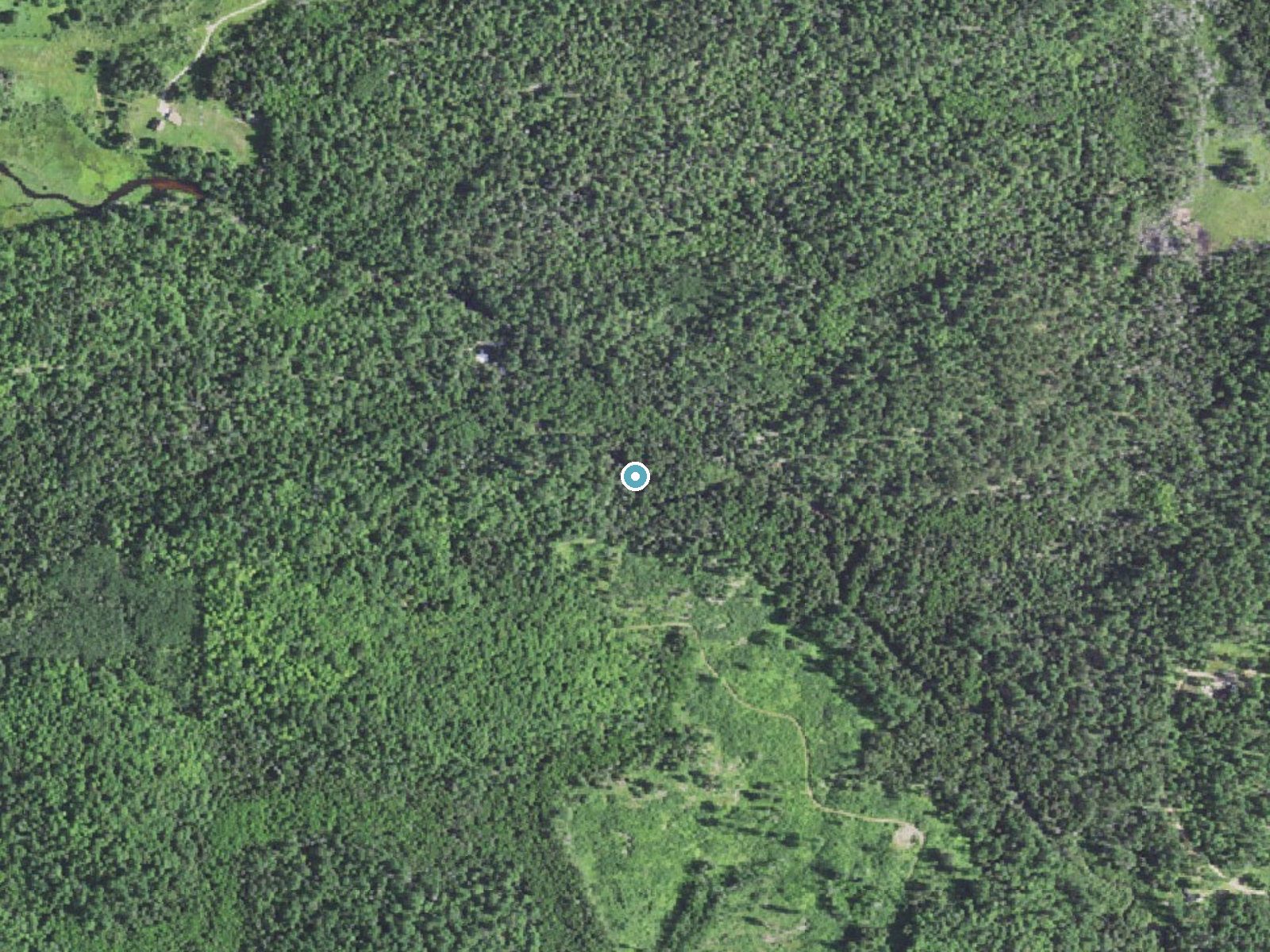 Aerial photo of the same ground around Upper Mill Pond Falls near Norway, Michigan, for comparison with the lidar view