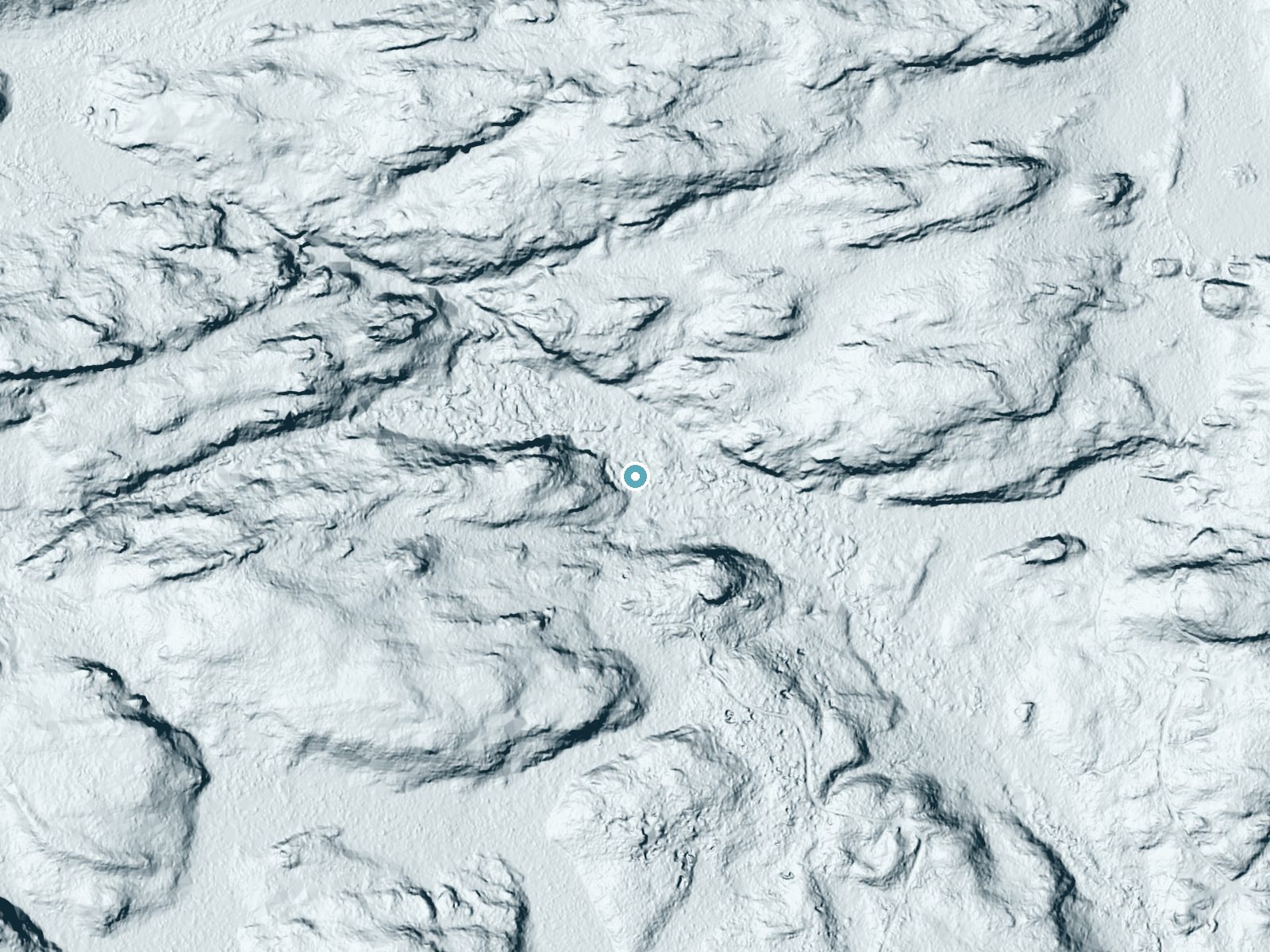 LiDAR bare-earth terrain around Upper Mill Pond Falls near Norway, Michigan, showing about 46 feet of drop, a long cascade, facing east