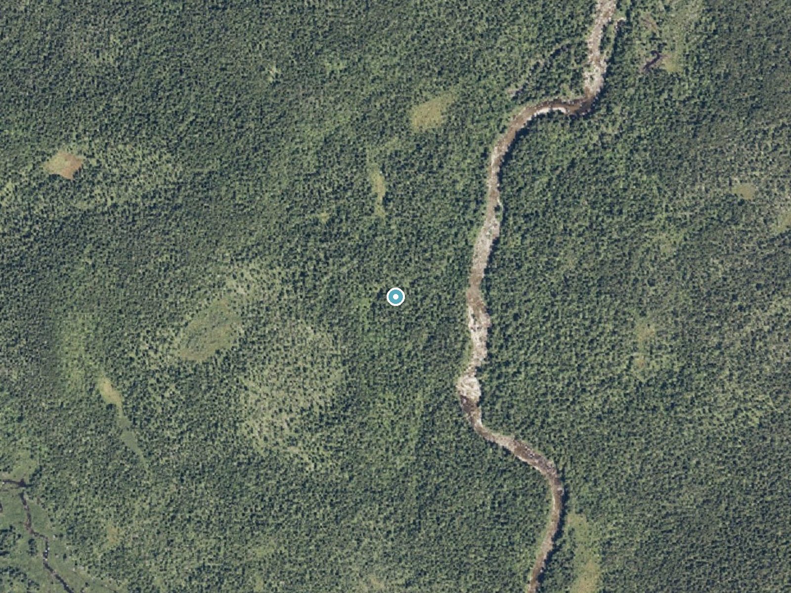 Aerial photo of the same ground around Ledge Falls near Patten, Maine, for comparison with the lidar view