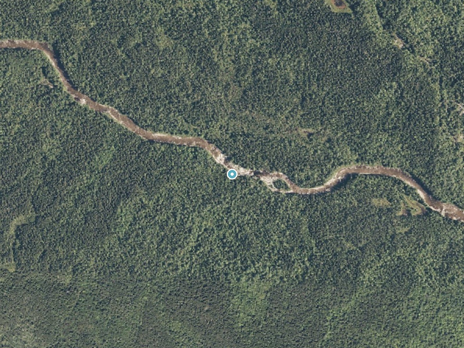 Aerial photo of the same ground around Norway Falls near Patten, Maine, for comparison with the lidar view