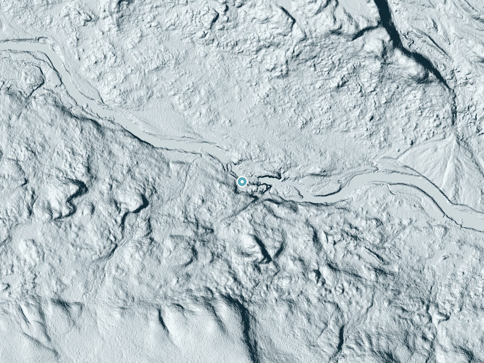 LiDAR bare-earth terrain around Norway Falls near Patten, Maine, showing about 56 feet of drop, a long cascade, facing northeast