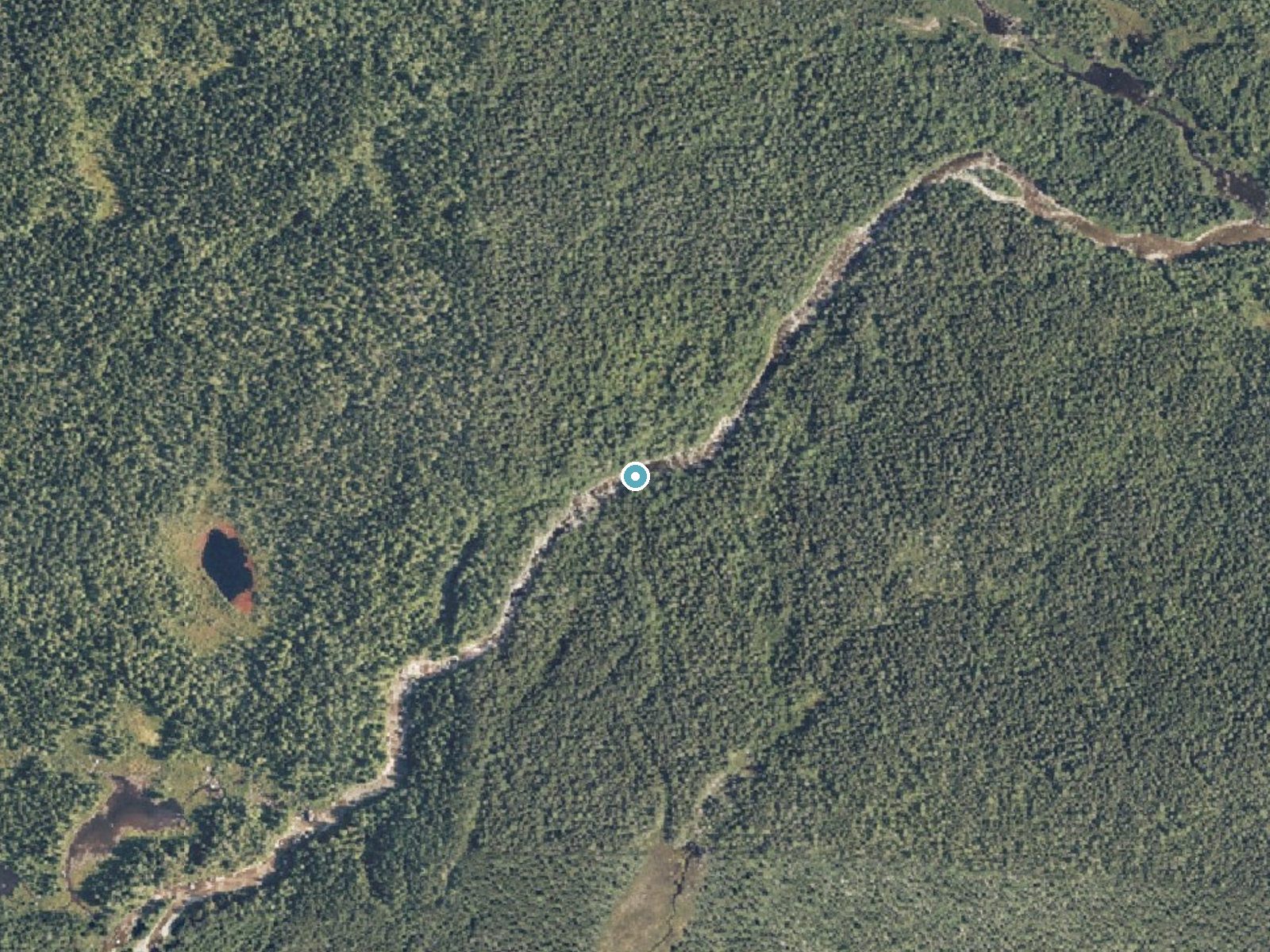 Aerial photo of the same ground around Grand Falls near Patten, Maine, for comparison with the lidar view