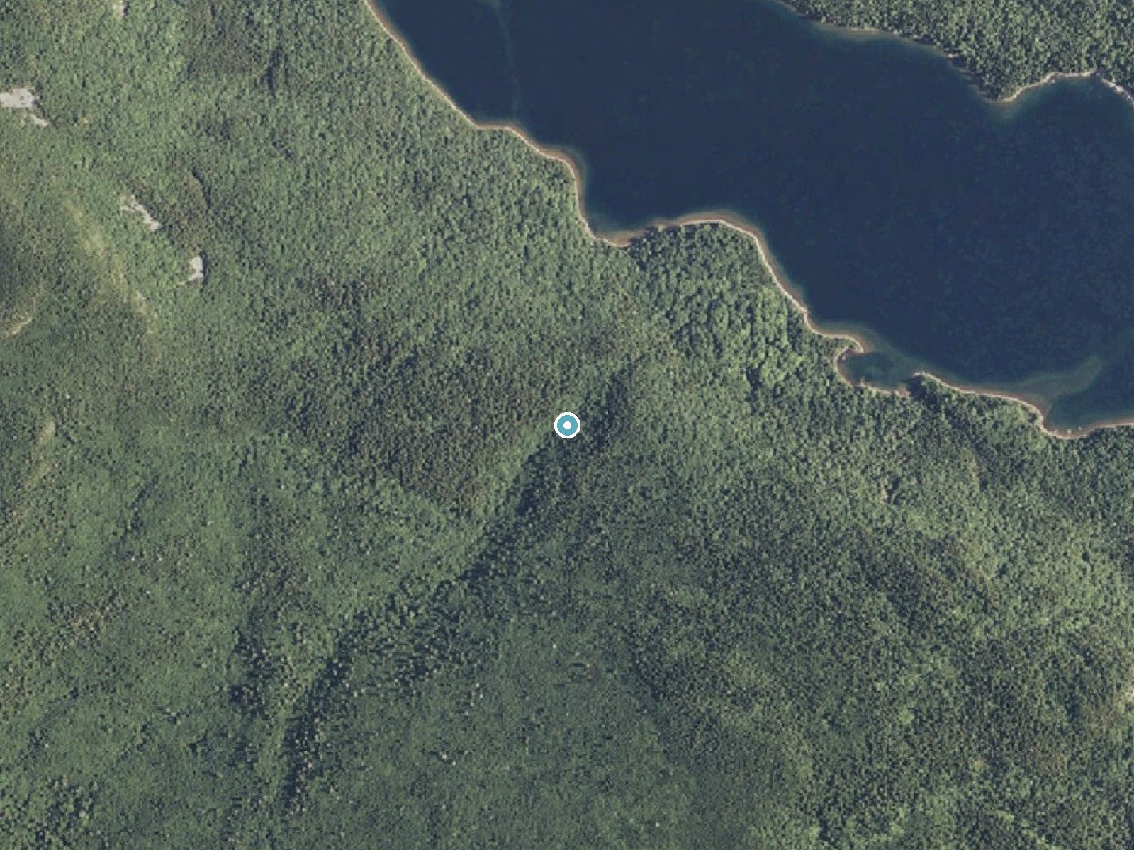 Aerial photo of the same ground around Green Falls near Patten, Maine, for comparison with the lidar view
