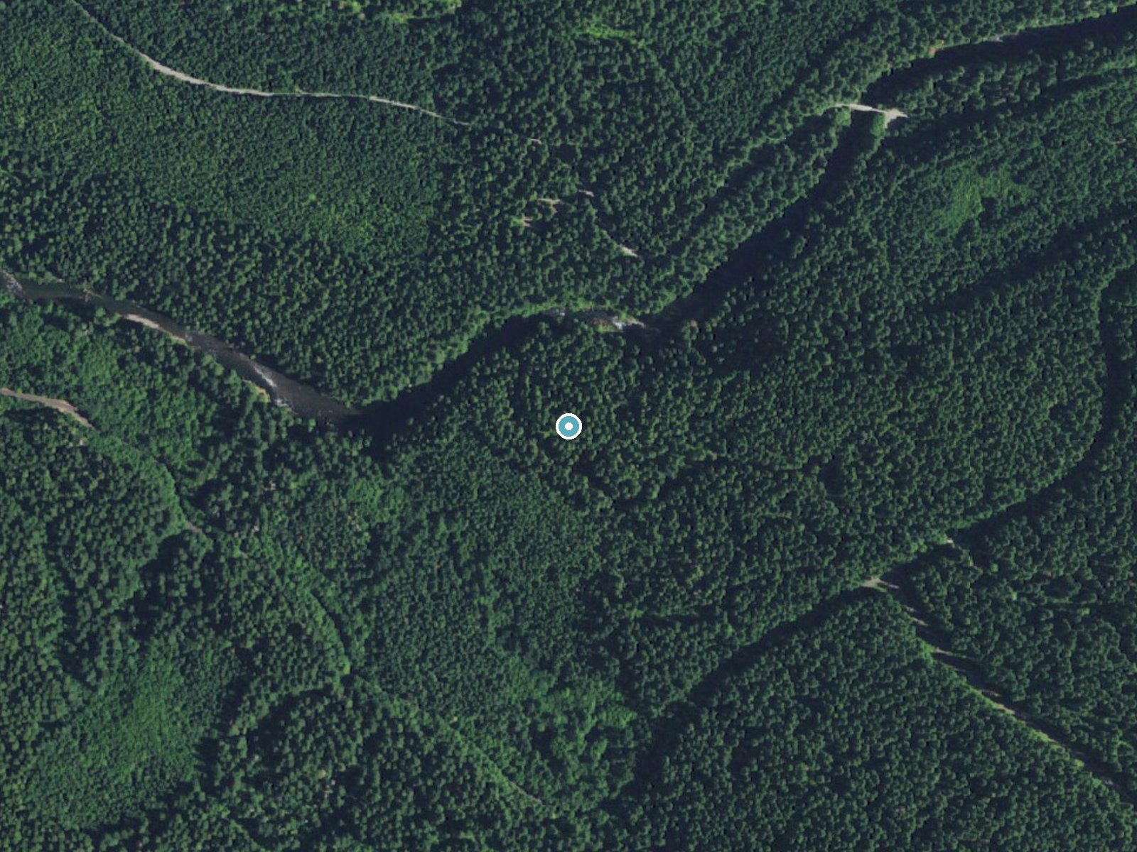 Aerial photo of the same ground around Curly Creek Falls near Cougar, Washington, for comparison with the lidar view