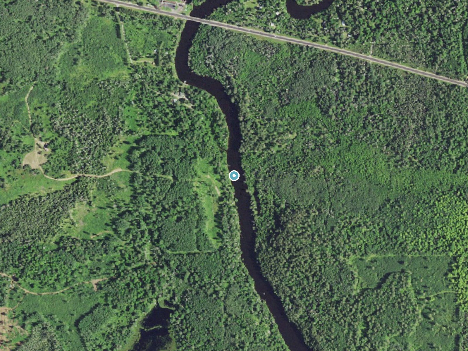 Aerial photo of the same ground around Glidden Rapids near Crystal Falls, Michigan, for comparison with the lidar view