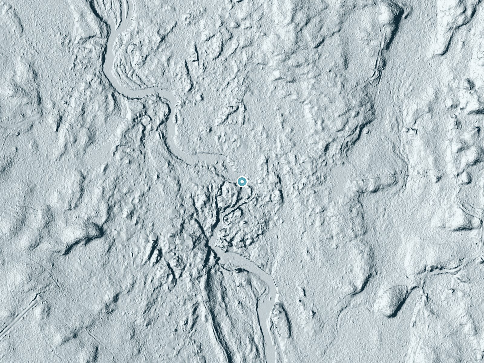 LiDAR bare-earth terrain around Warren Falls near Island Falls, Maine