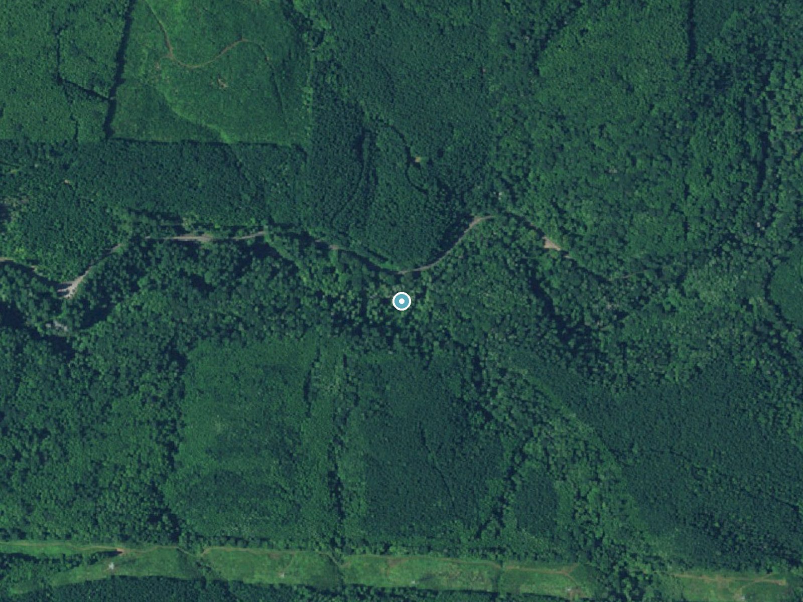 Aerial photo of the same ground around Beaver Falls near Clatskanie, Oregon, for comparison with the lidar view