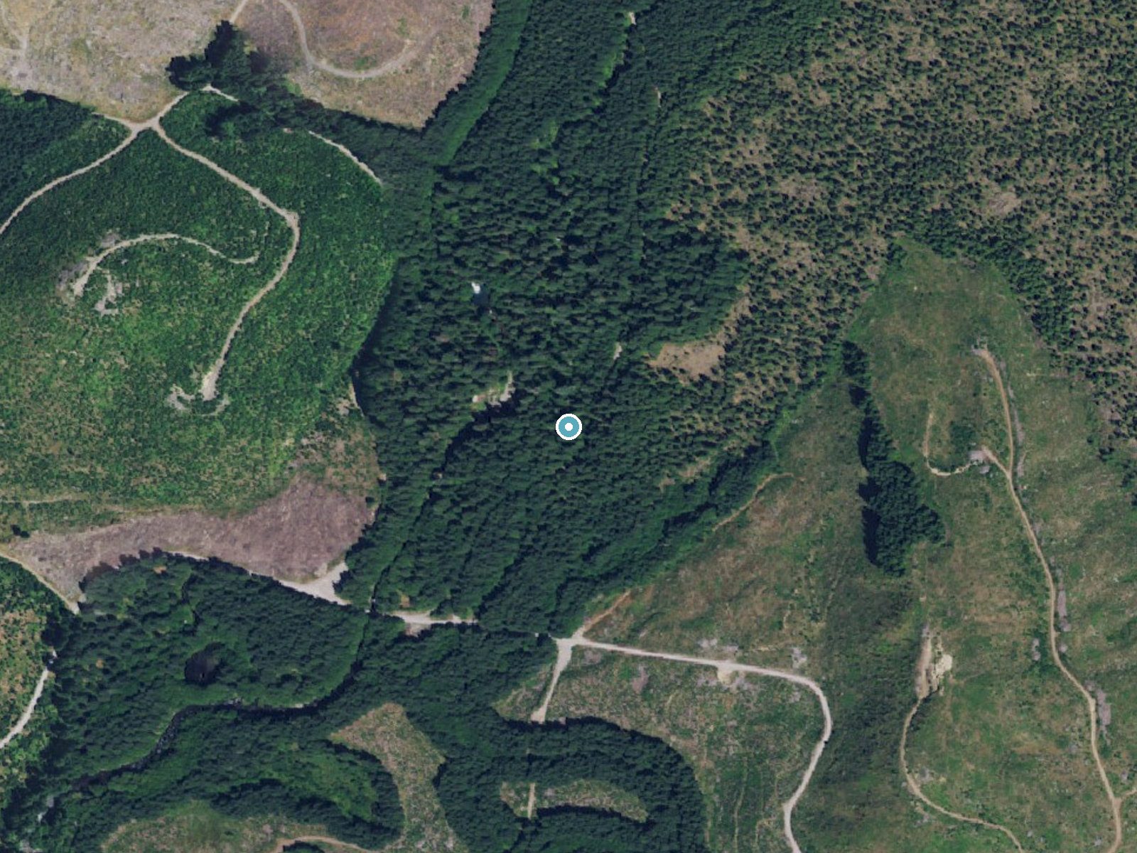 Aerial photo of the same ground around Kalama Falls near Cougar, Washington, for comparison with the lidar view