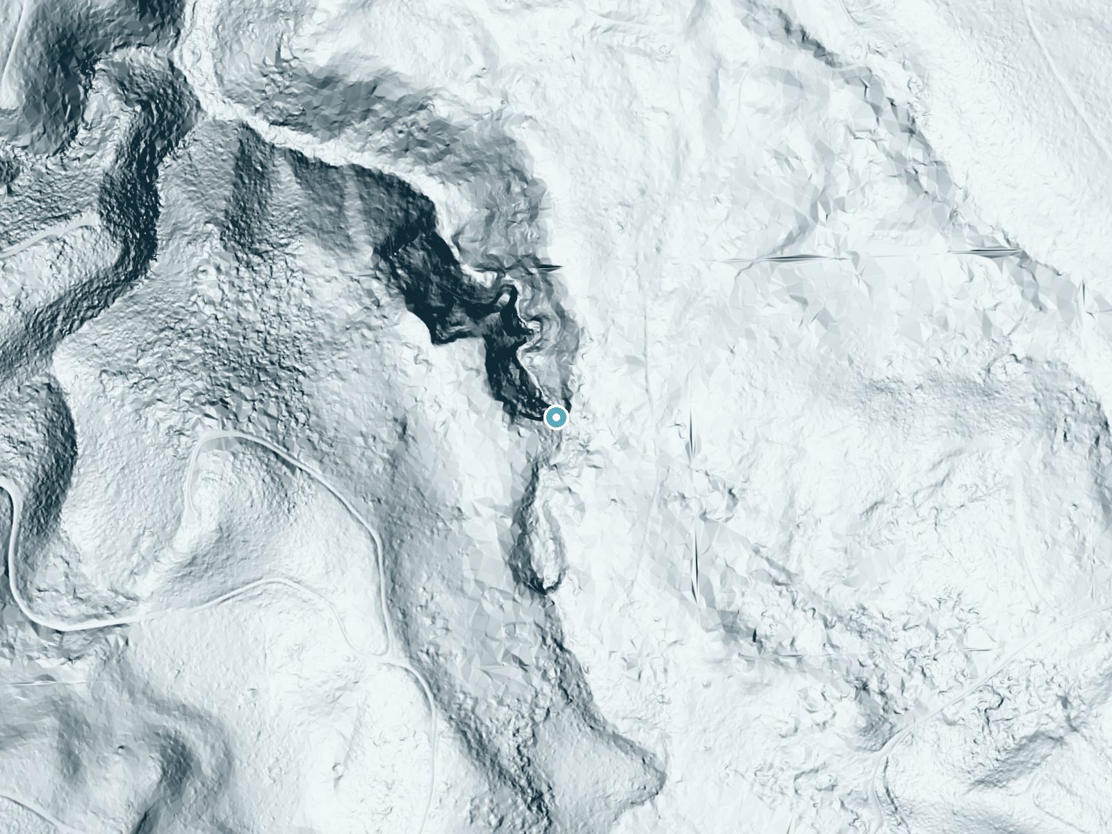 LiDAR bare-earth terrain around Gnat Creek Falls near Westport, Oregon, showing about 179 feet of drop, a single sheer drop, facing northwest