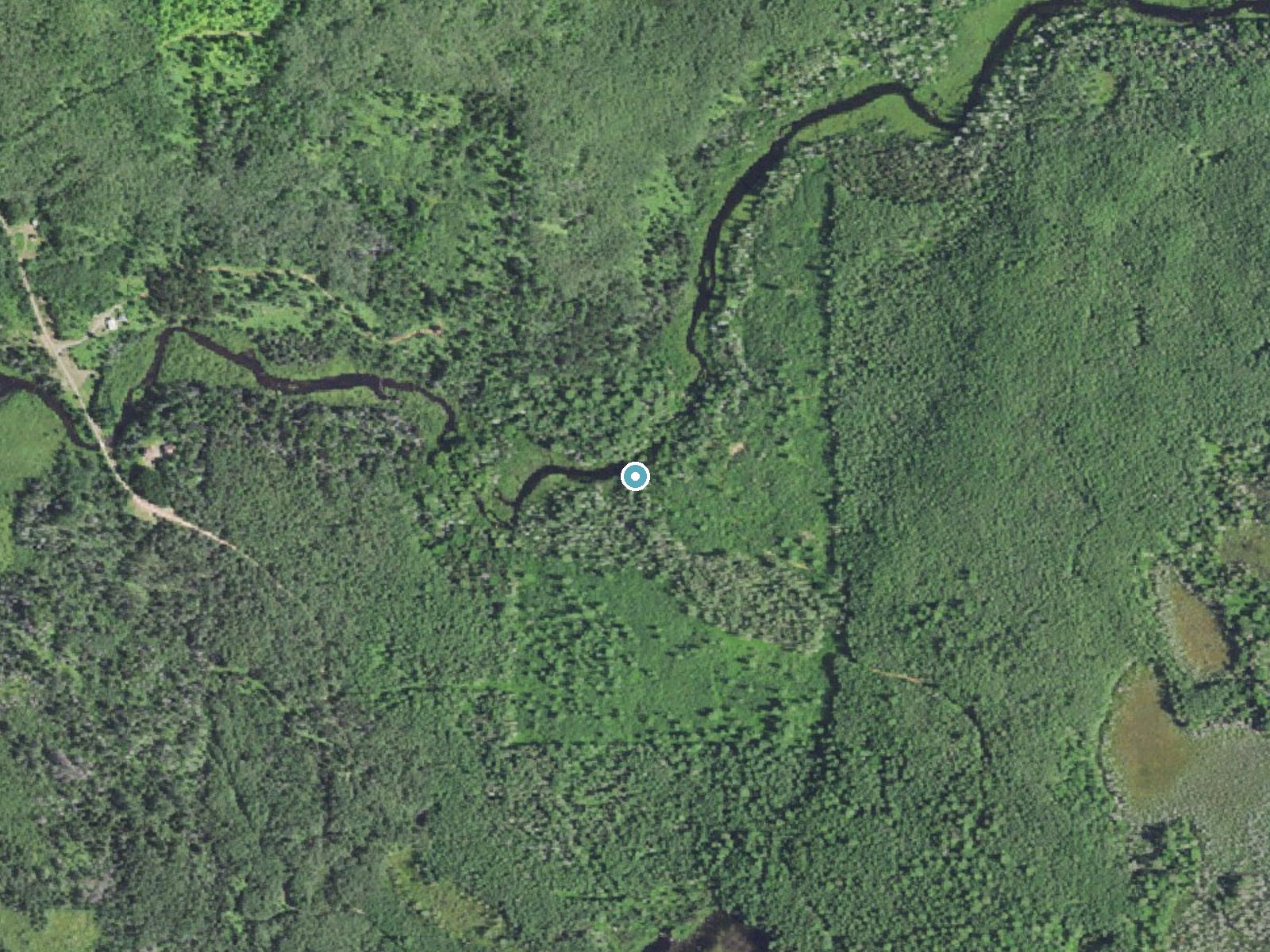 Aerial photo of the same ground around Chicagon Falls near Amasa, Michigan, for comparison with the lidar view