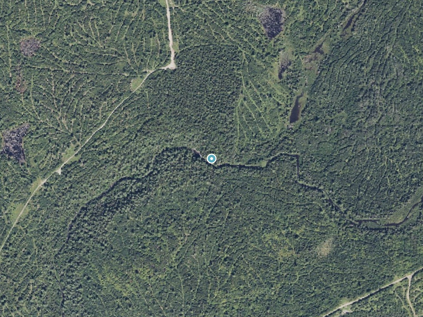 Aerial photo of the same ground around Shin Falls near Patten, Maine, for comparison with the lidar view