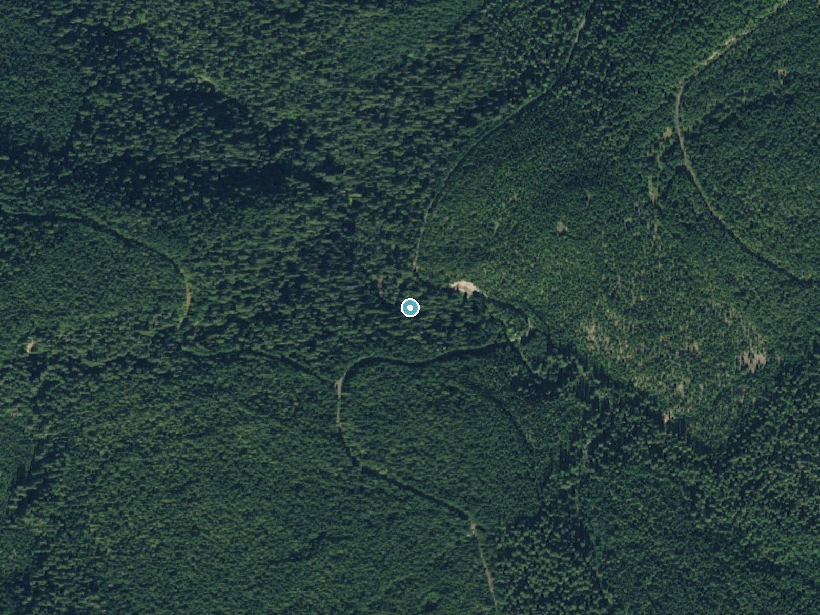 Aerial photo of the same ground around Little Niagara Falls near Trout Lake, Washington, for comparison with the lidar view