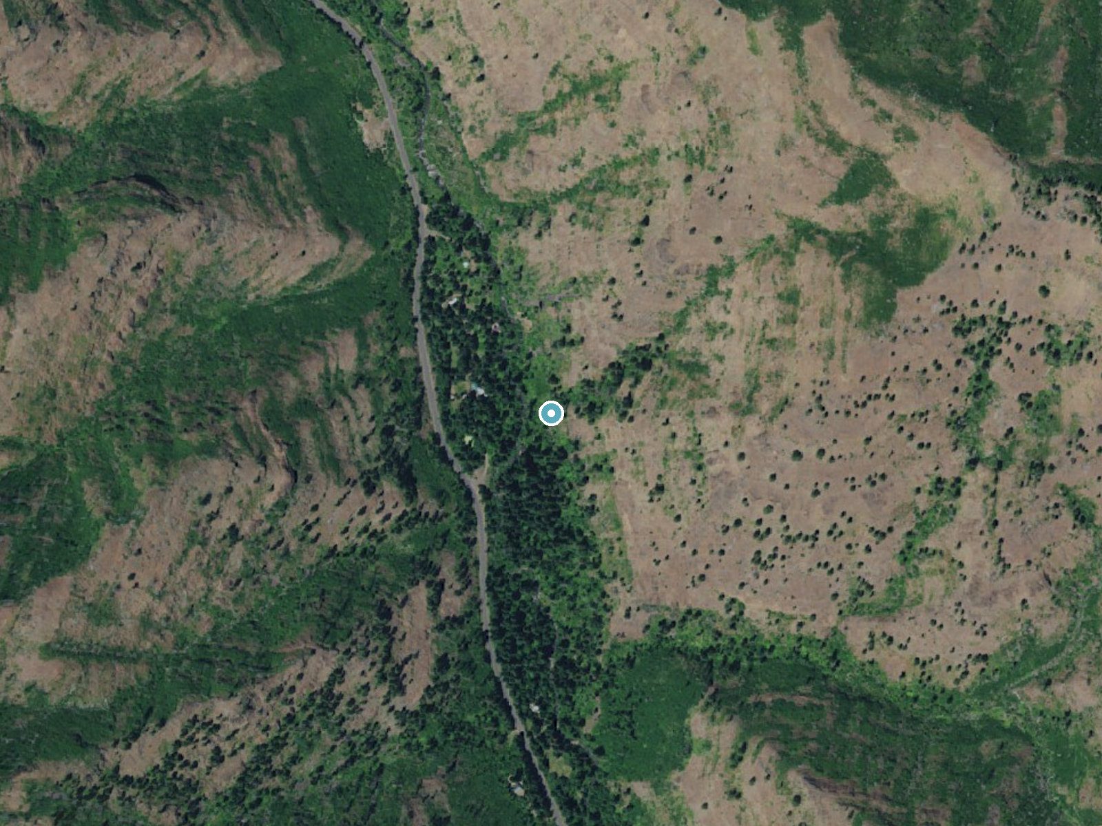 Aerial photo of the same ground around Hompegg Falls near Dayton, Washington, for comparison with the lidar view