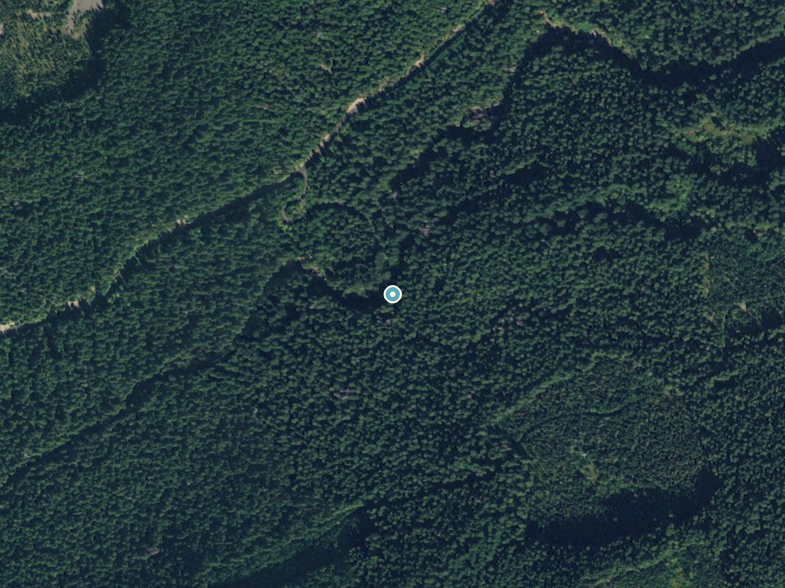 Aerial photo of the same ground around Twin Falls near Trout Lake, Washington, for comparison with the lidar view