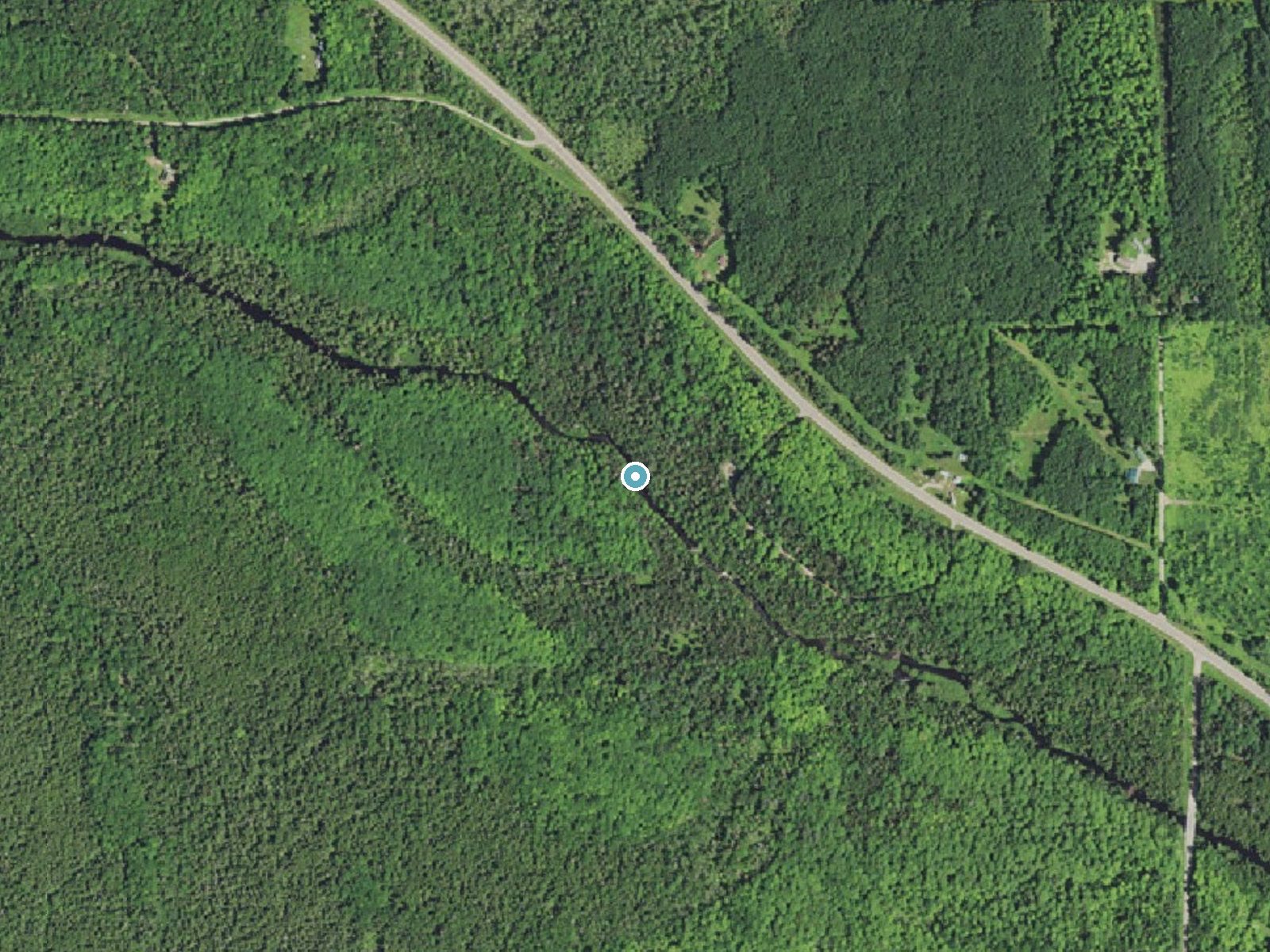 Aerial photo of the same ground around Whitefish Falls near Chatham, Michigan, for comparison with the lidar view