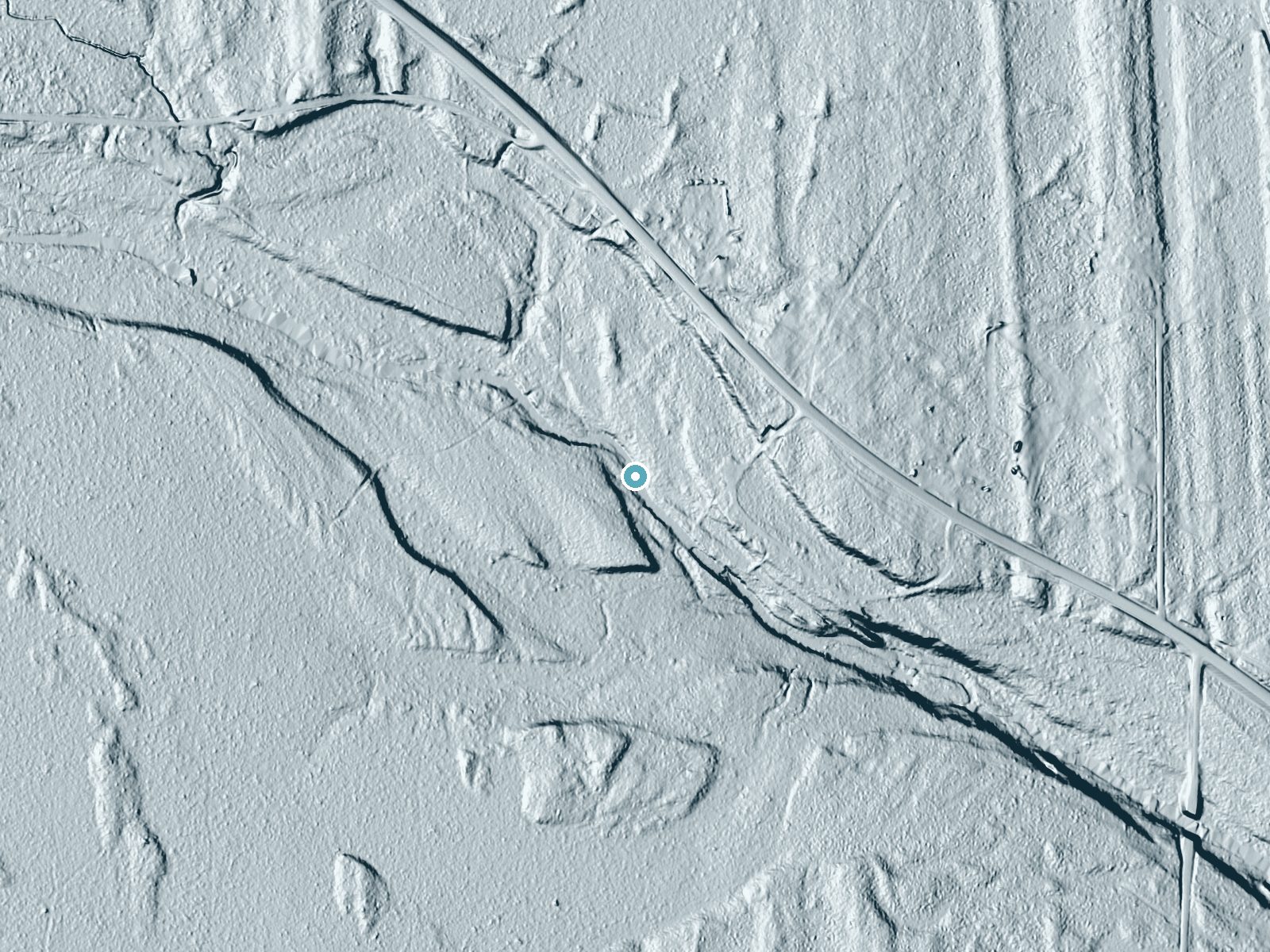 LiDAR bare-earth terrain around Whitefish Falls near Chatham, Michigan, showing about 17 feet of drop