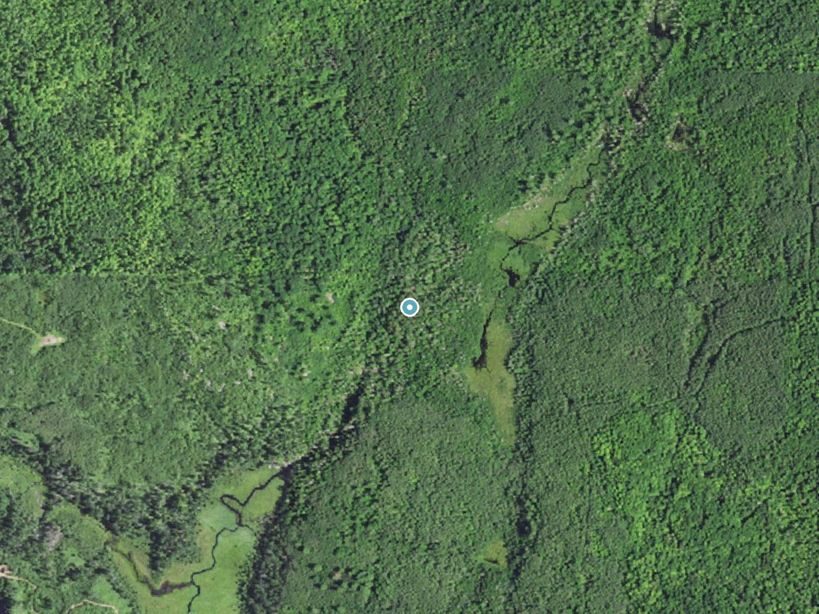 Aerial photo of the same ground around Margeson Falls near Amasa, Michigan, for comparison with the lidar view