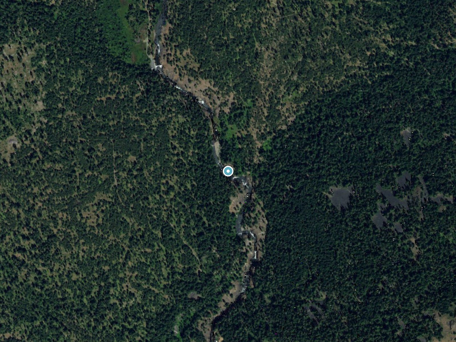 Aerial photo of the same ground around Castile Falls near Glenwood, Washington, for comparison with the lidar view