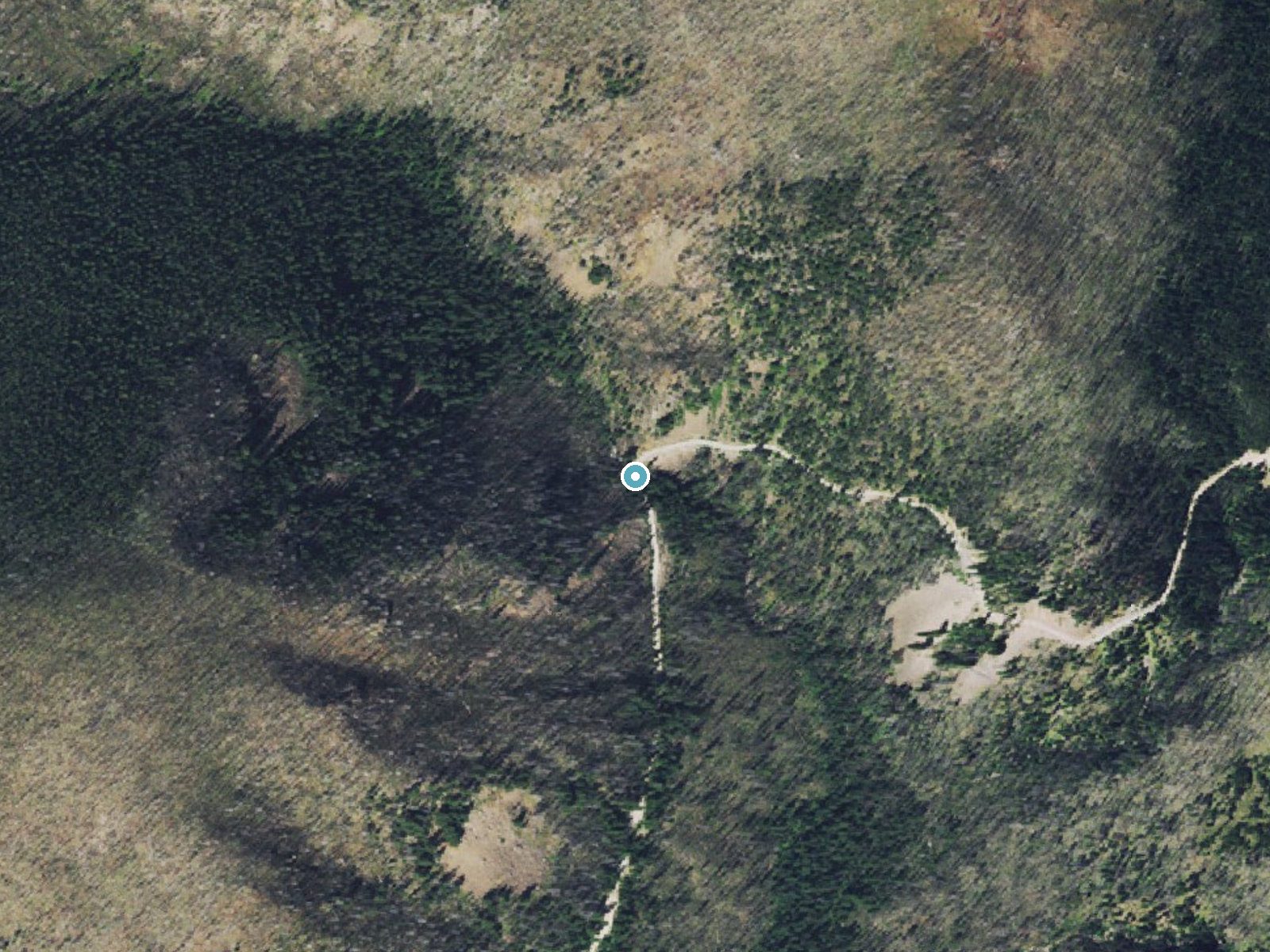 Aerial photo of the same ground around Skalkaho Falls near Hamilton, Montana, for comparison with the lidar view