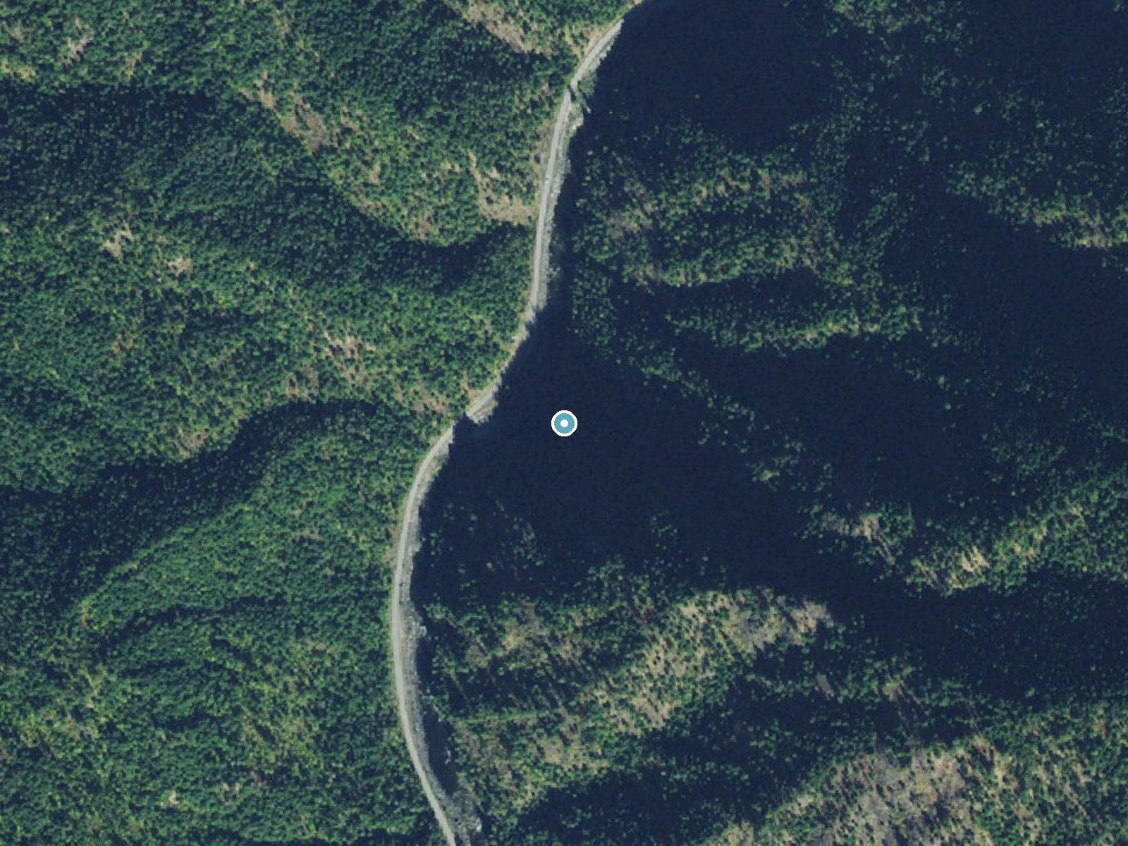 Aerial photo of the same ground around Shoestring Falls near Elk City, Idaho, for comparison with the lidar view