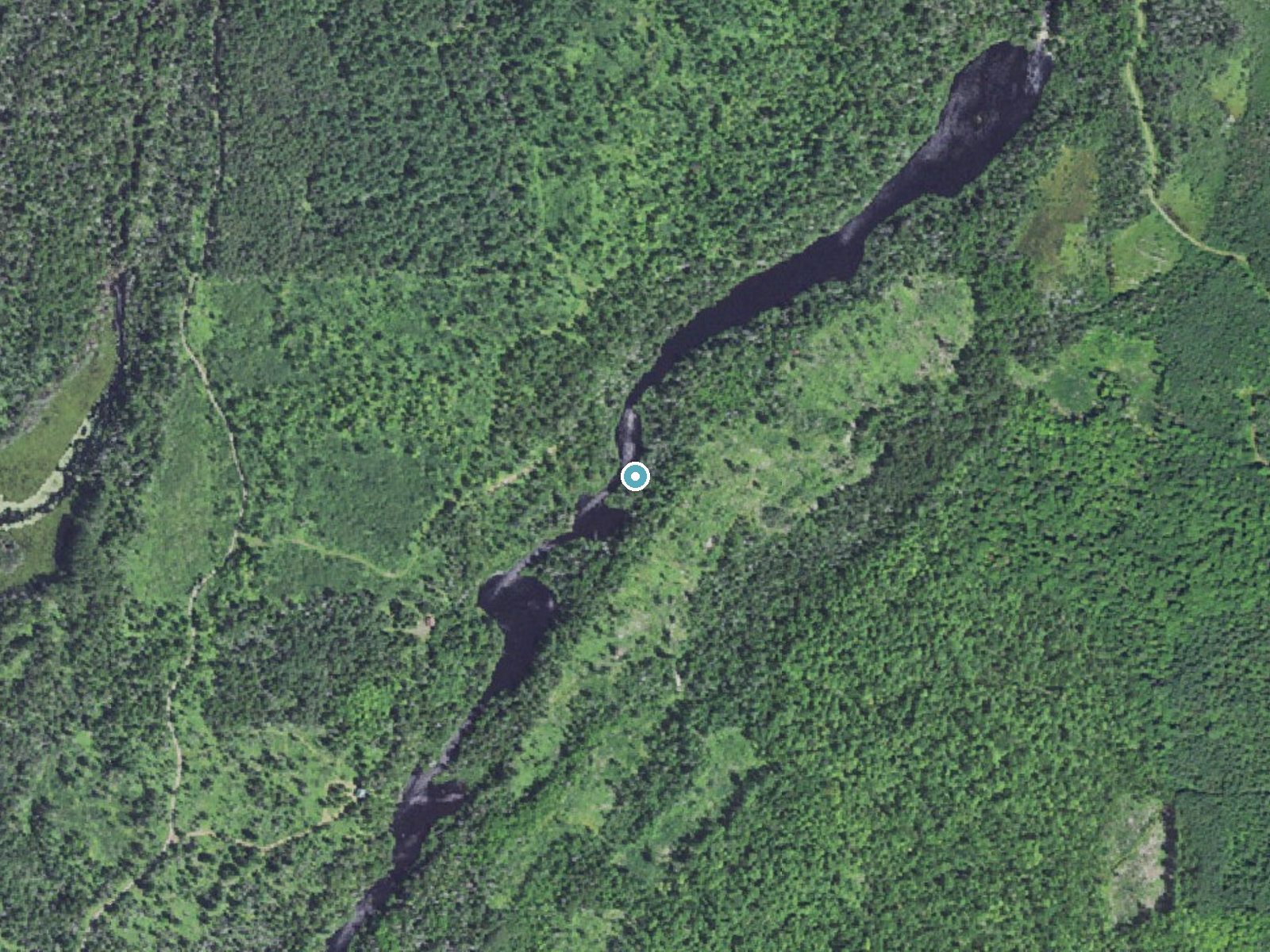 Aerial photo of the same ground around Chipmunk Falls near Amasa, Michigan, for comparison with the lidar view